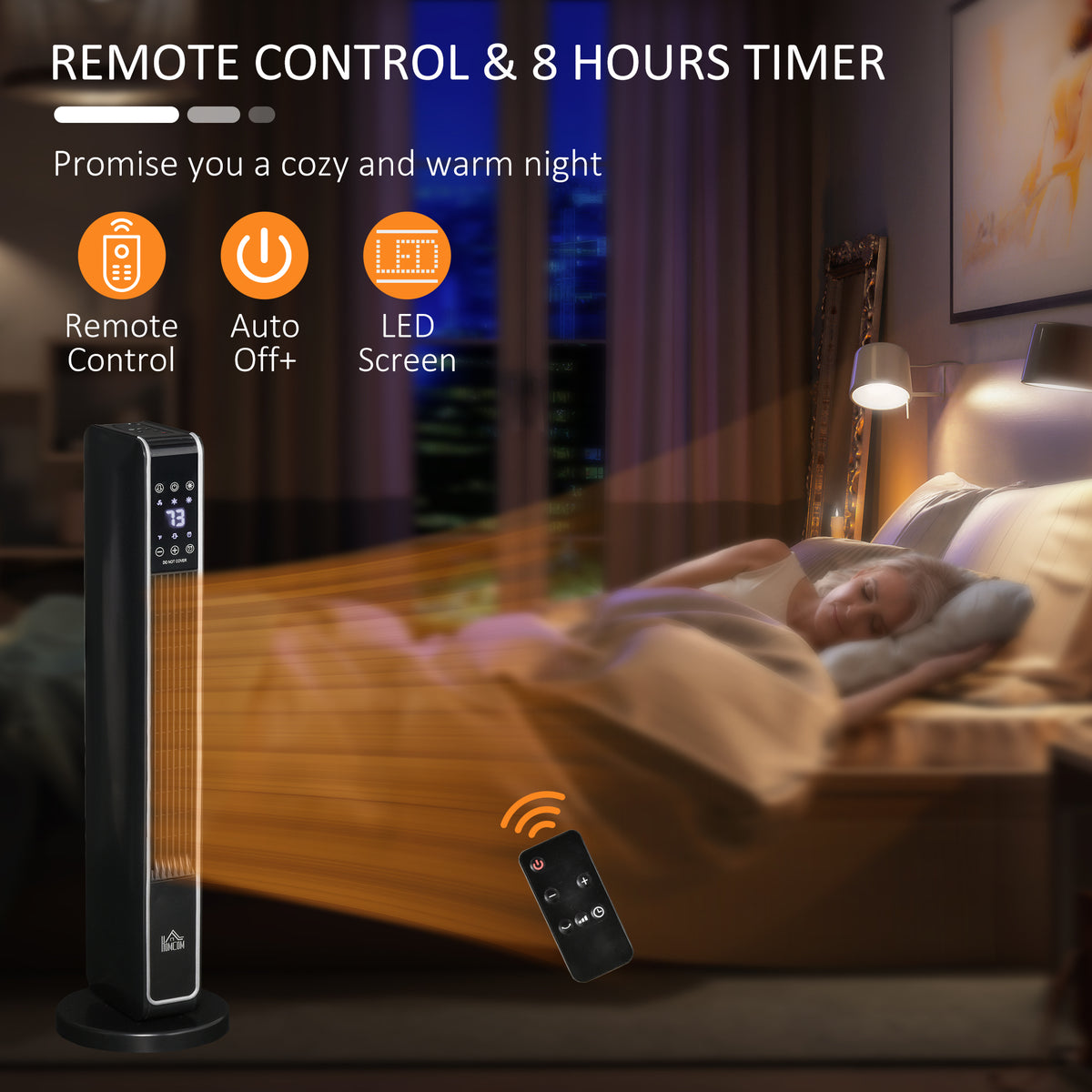 2-In-1 Portable Electric Tower Heater, Oscillating Space Heater for Indoor Use with Remote Control, 8H Timer, Three Heating Modes(High, Low, Fan), 750W / 1500W, Black