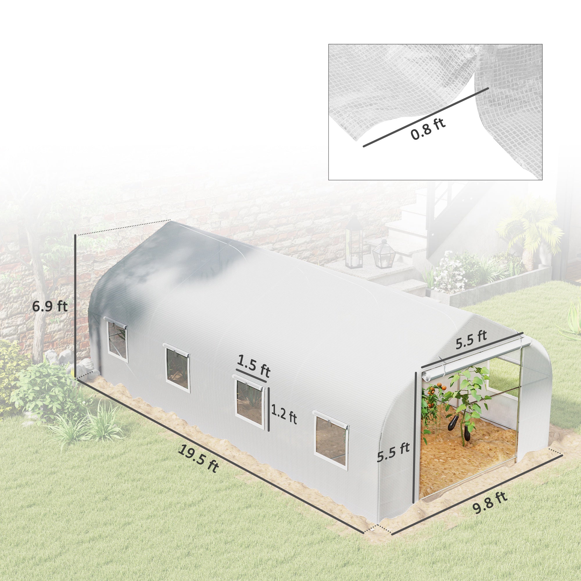20' x 10' x 7' Tunnel Greenhouse Large Walk-In Warm House, Roll Up Door - White - Image 3