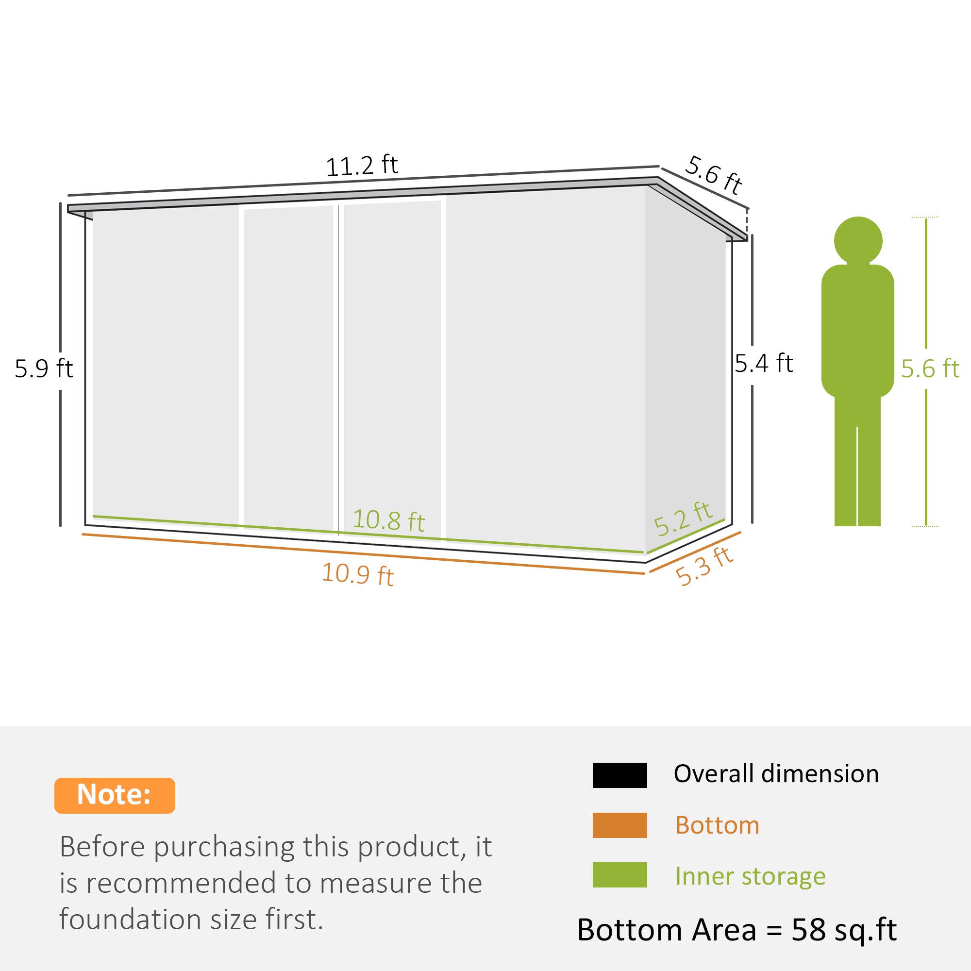 11.2' x 5.6' Storage Shed w/ Lockable Door, Galvanized Metal Utility Outdoor Shed for Backyard, Bike, Patio, Light Gray - Light Gray - Image 3
