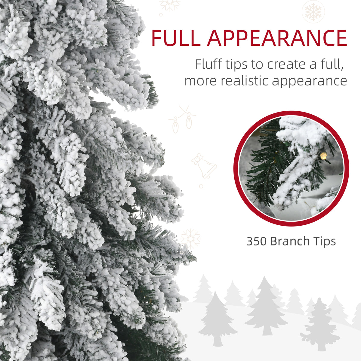 7' Artificial Slim Christmas Trees, with Snow Frosted Branches, Warm White or Colorful LED Lights, Downswept Shape