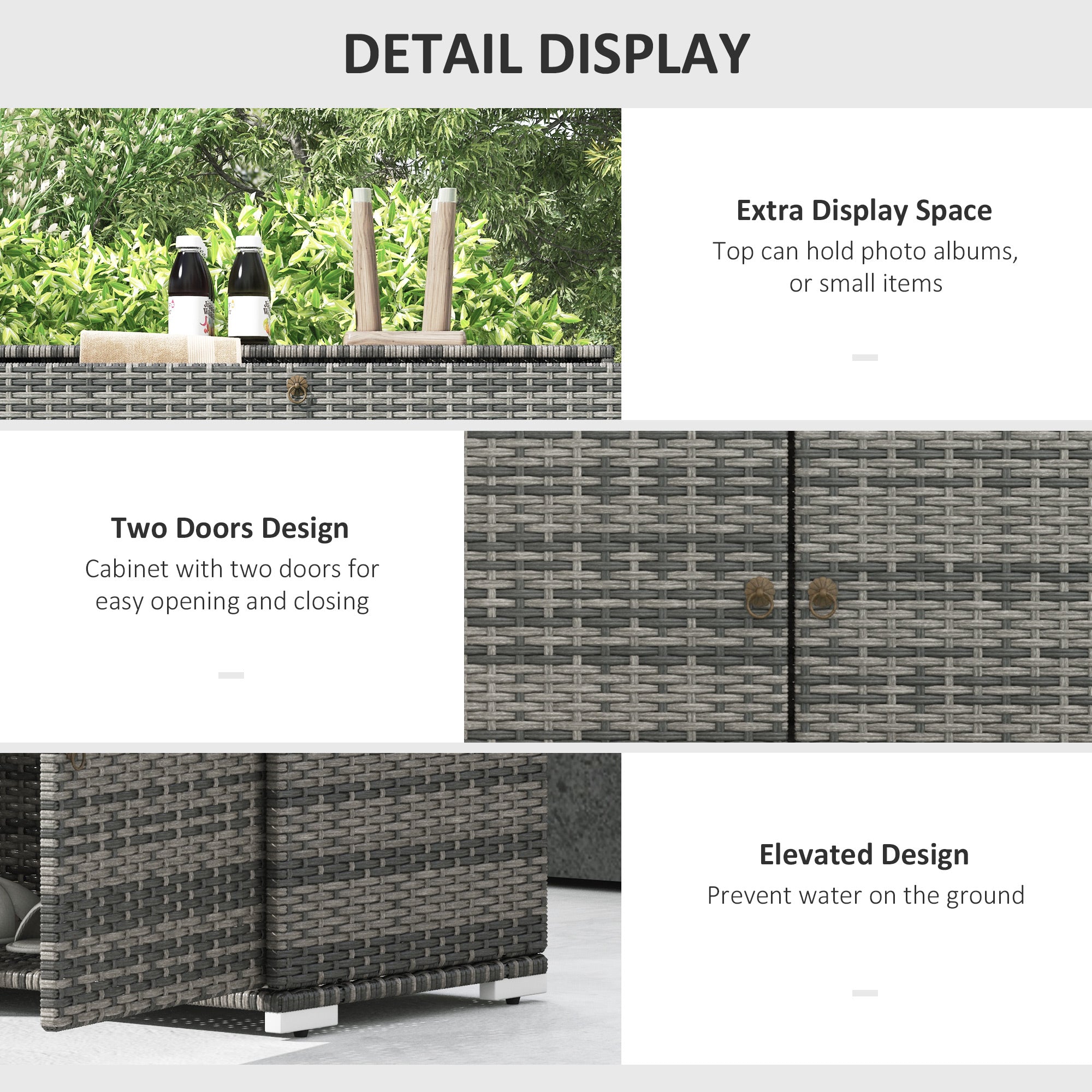Outdoor Storage Cabinet, Waterproof PE Rattan Cabinet with Drawer for Indoor, Outdoor Swimming Pool, Gray - Gray - Image 6