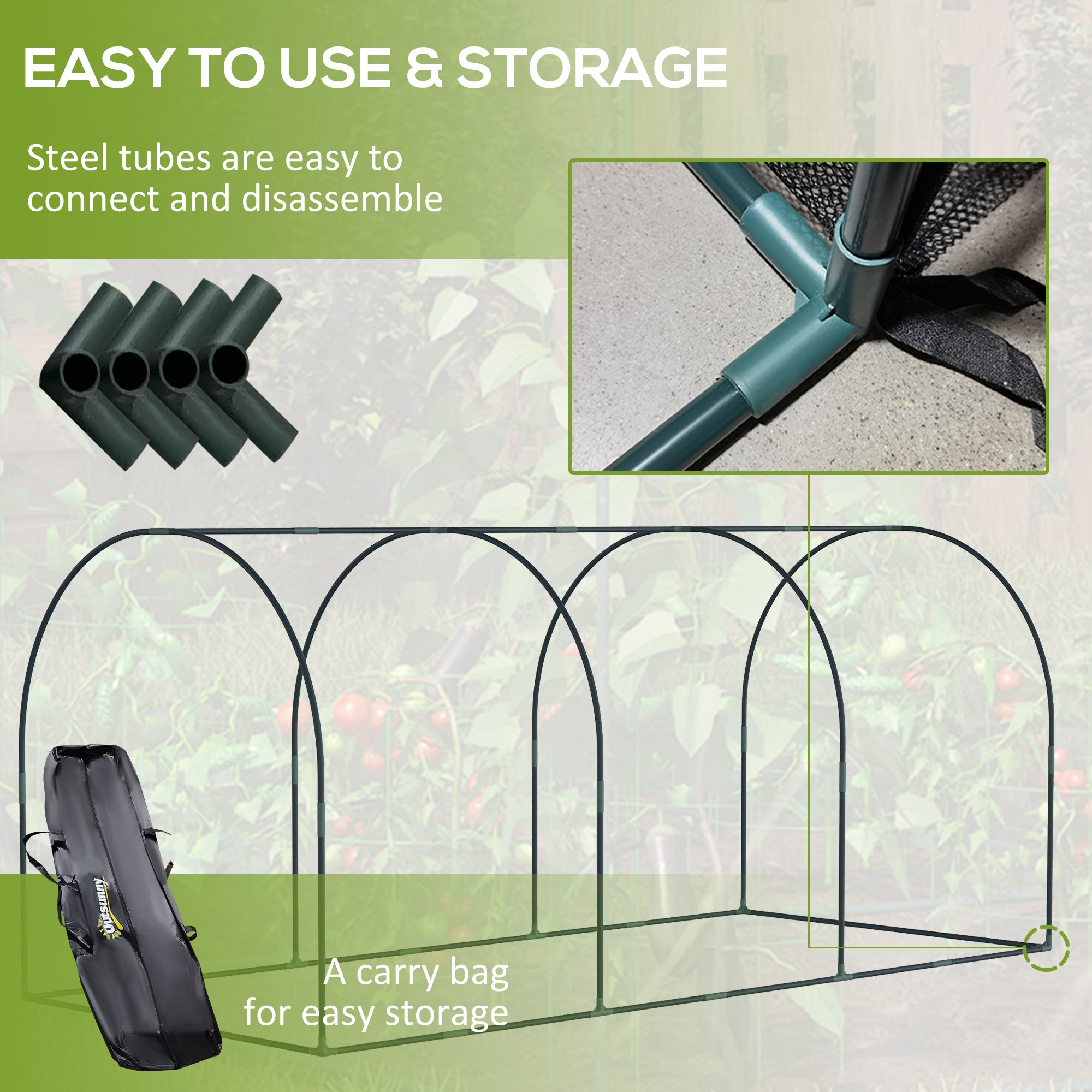 9' x 4' Crop Cage, Plant Protection Tent with Three Zippered Doors, Storage Bag and 4 Ground Stakes, for Garden, Yard, Lawn, Black - Black - Image 5