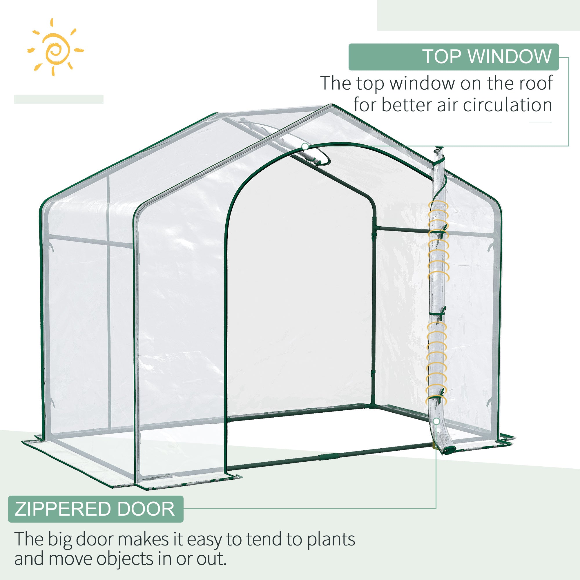 6' x 3' x 5' Portable Walk-in Greenhouse, Plastic Cover, Steel Frame Garden Hot House, Zipper Door, Top Vent for Flowers, Vegetables, Saplings, Tropical Plants, Clear - Clear - Image 4