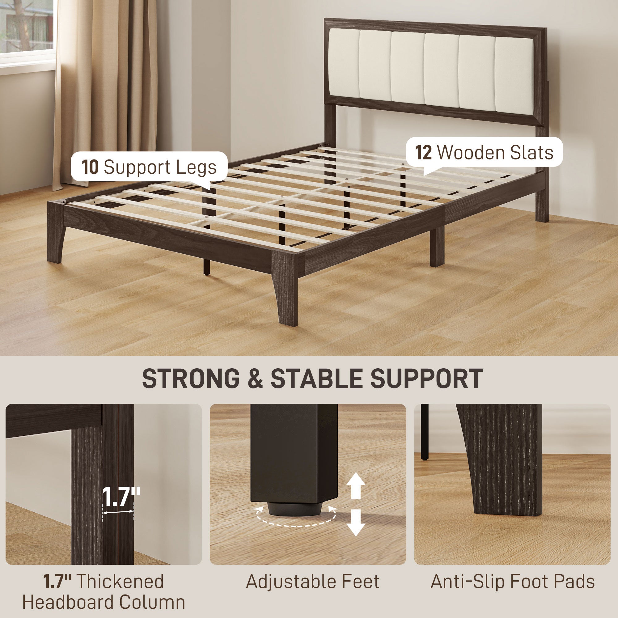Full Bed Frame with Headboard Full Size Platform Bed Frame with Wooden Slats No Box Spring Needed Charcoal Gray