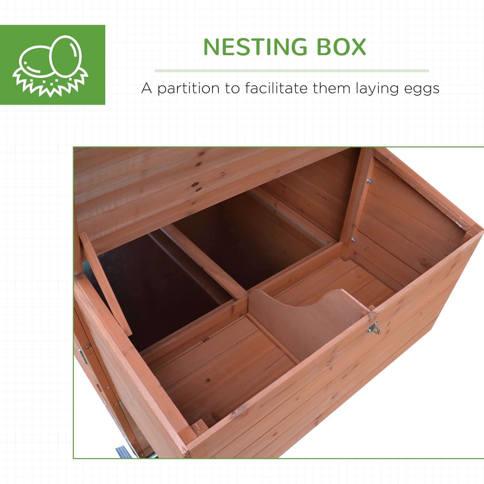 96.5" Chicken Coop Wooden Hen House Poultry Cage Pen Portable with Wheels and Nesting Box, Chicken Cage for Backyard Outdoor, Natural - Brown - Image 7