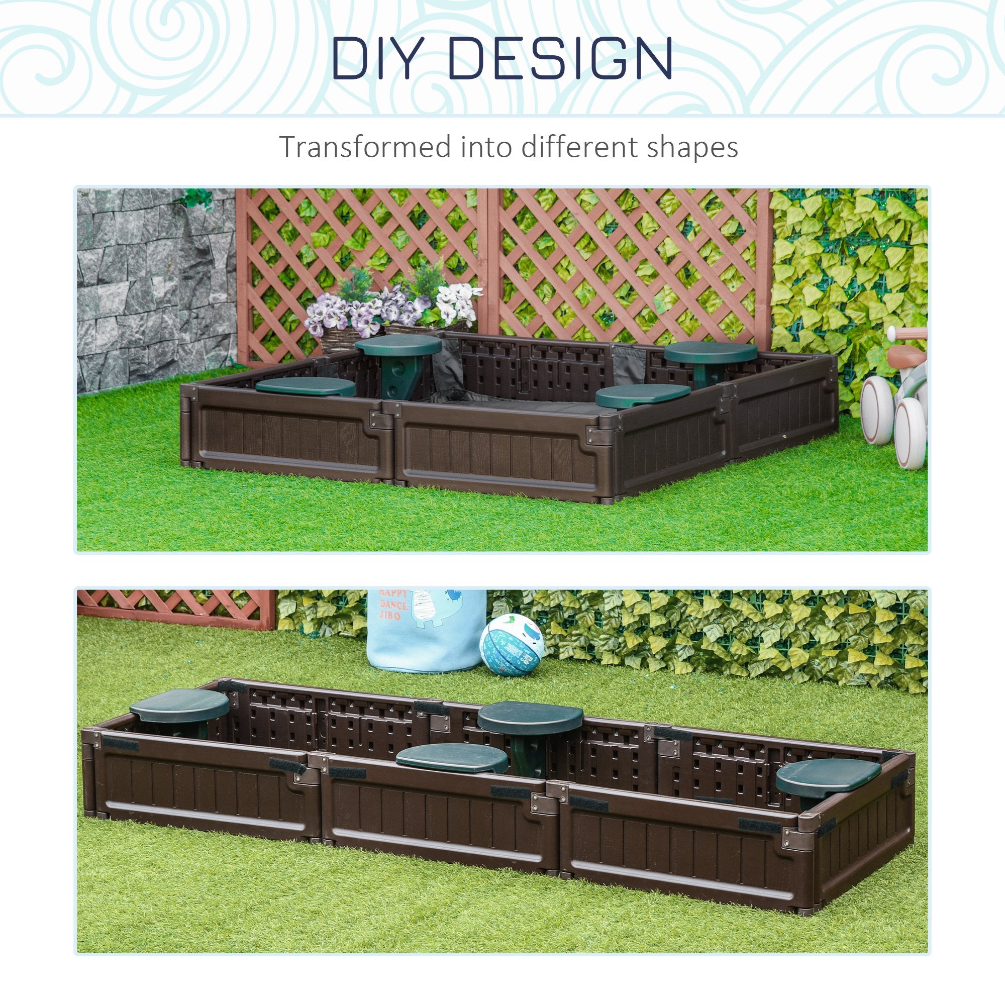 Kids Outdoor Sandbox with Cover Garden Bed, Easy Assembly for Backyard, Brown, 48.5" x 48.5" x 8.25"