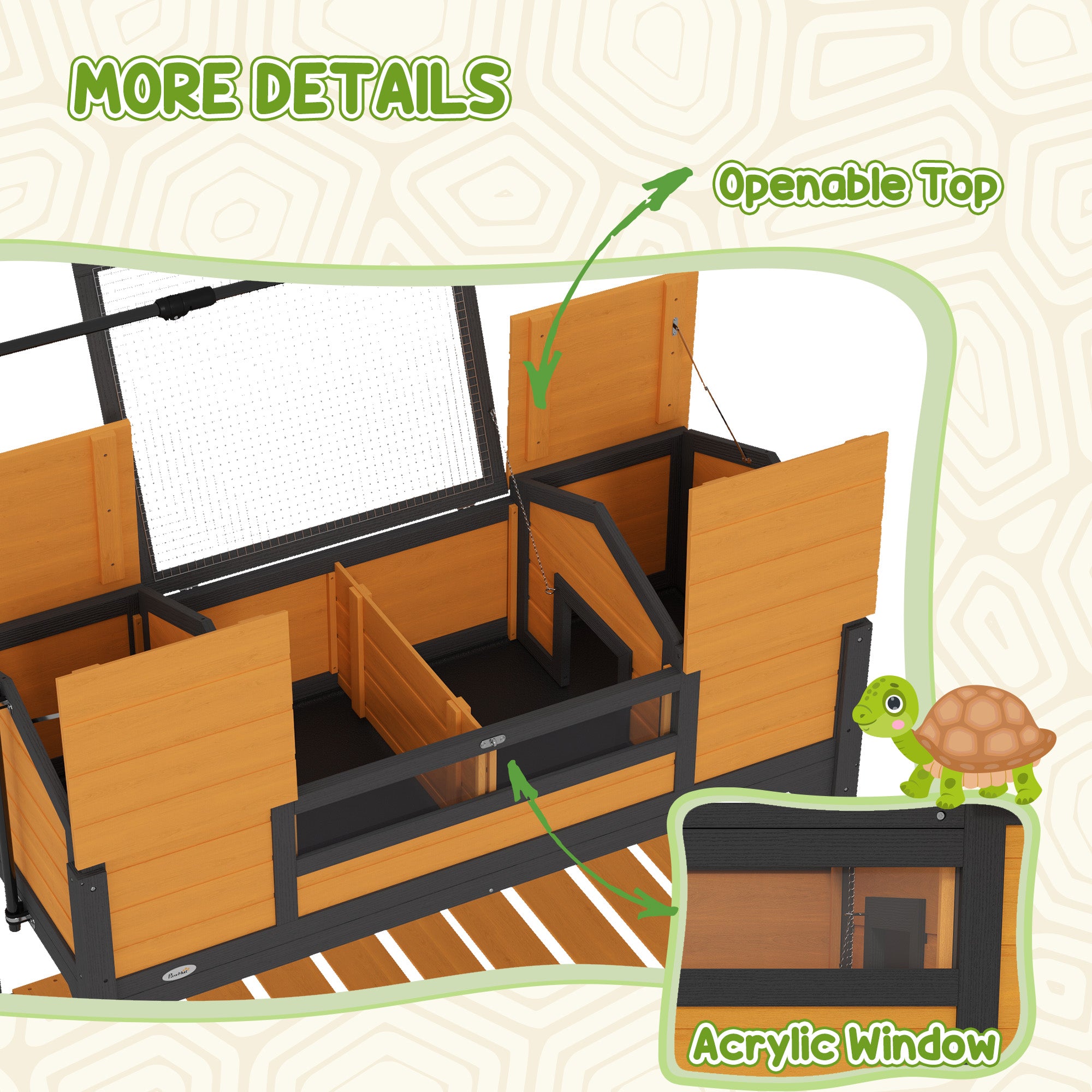 Tortoise Enclosure Tortoise House with Adjustable Lamp Holder Storage Shelf, Dual Main Houses, Openable Lid, Yellow - Yellow - Image 8