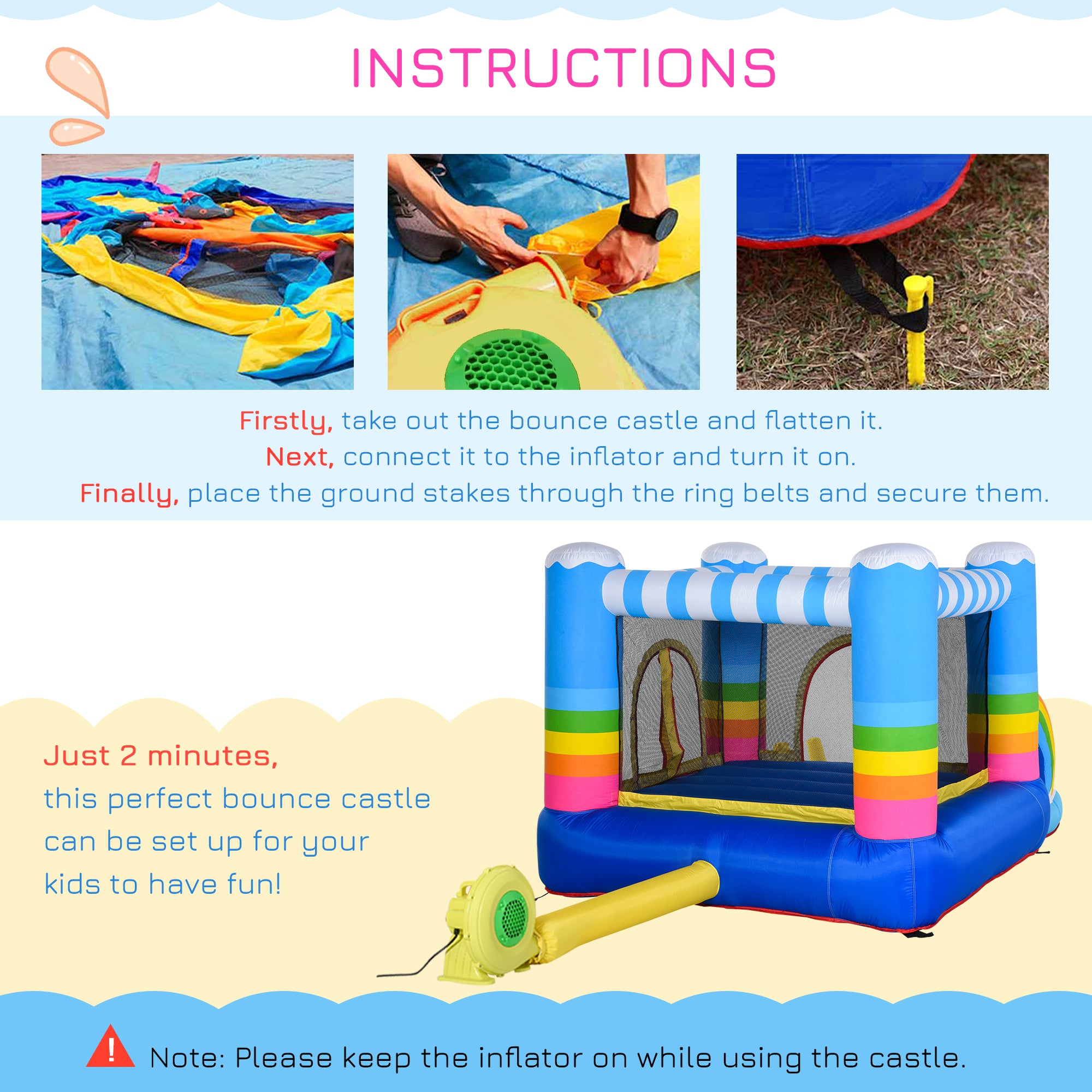 Inflatable Bounce House for Kids 2-in-1 Jumping Castle for Indoor Outdoor Party with Trampoline, Pool, Carry Bag & Air Blower