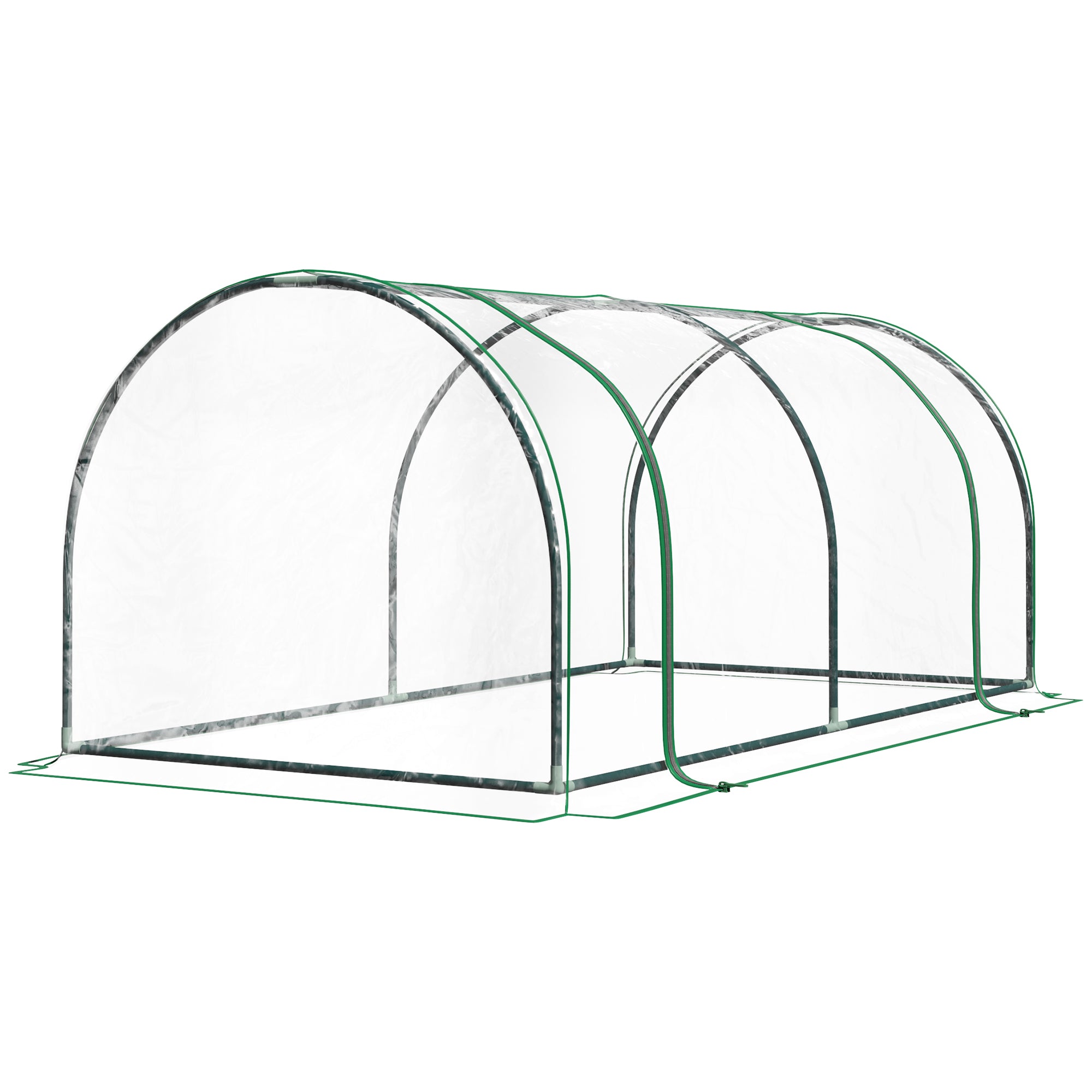 7' L x 3' W x 2.5' H Portable Tunnel Greenhouse for Outdoor Garden Hot House with 4 Zippered Doors, PVC Cover - Clear