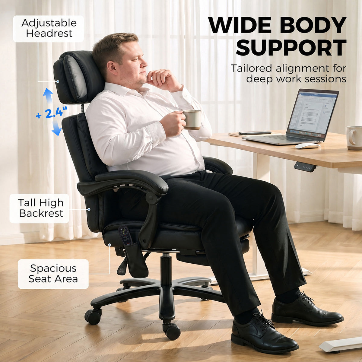 Massage Office Chair with Heat, 400lbs Heavy Duty Desk Chair with Adjustable Headrest, Reclining, Footrest, Black