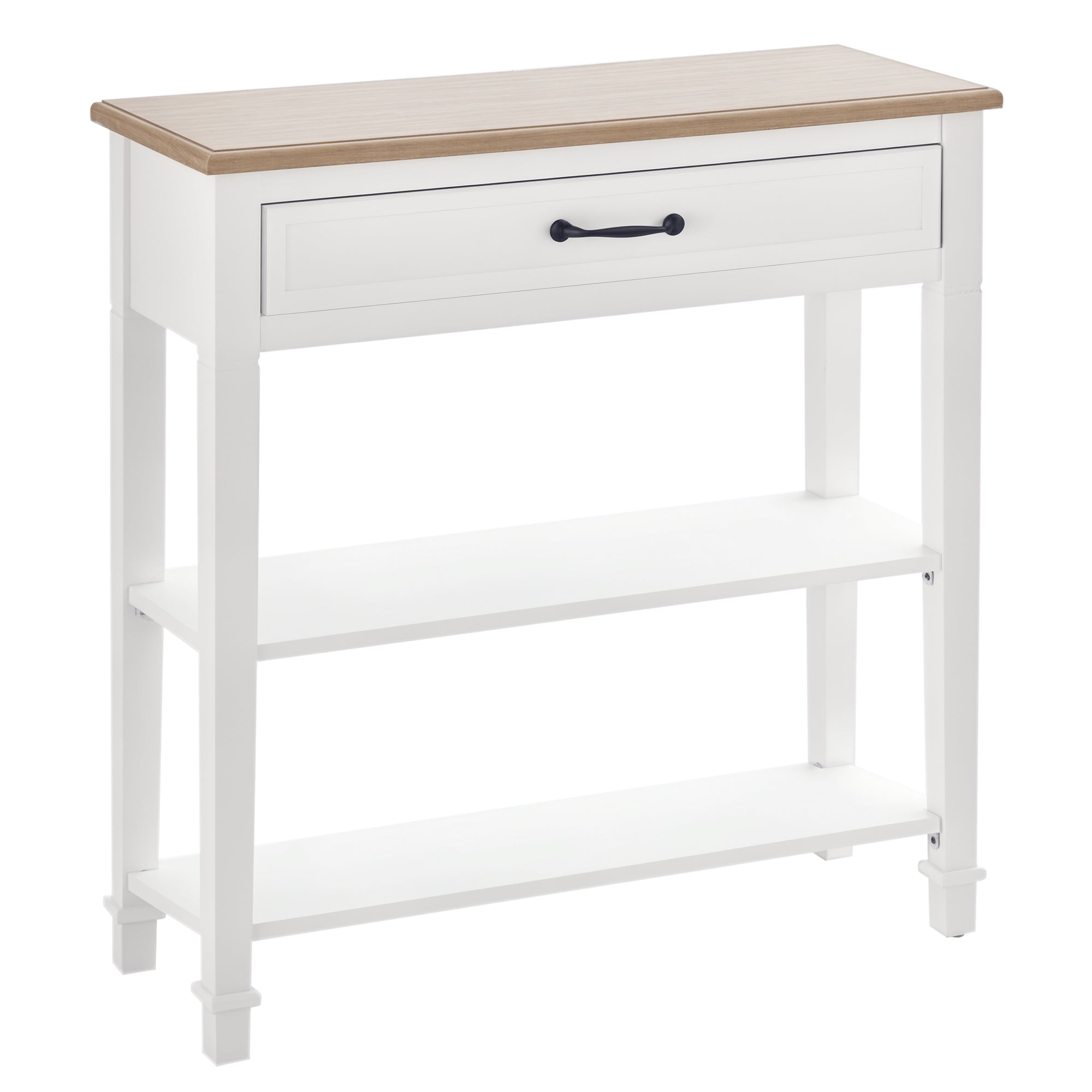 Modern Style Sofa Console Entry Hallway Table with Drawer and Shelves, Sturdy Build, and Large Storage, White