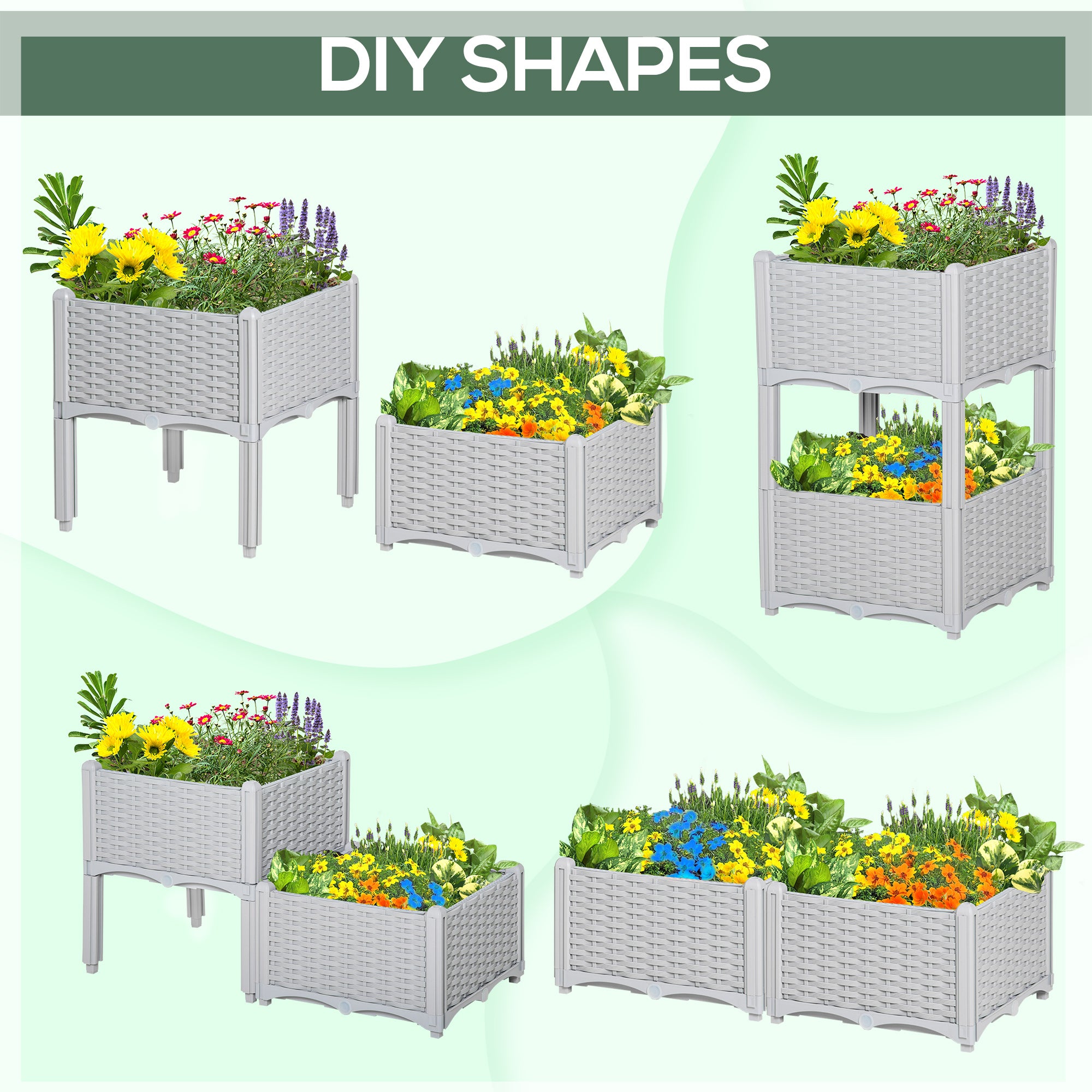 2-Piece Raised Garden Bed with Legs, Self-Watering Planter Box Raised Bed to Grow Flowers, Herbs & Vegetables, Gray - Gray - Image 5