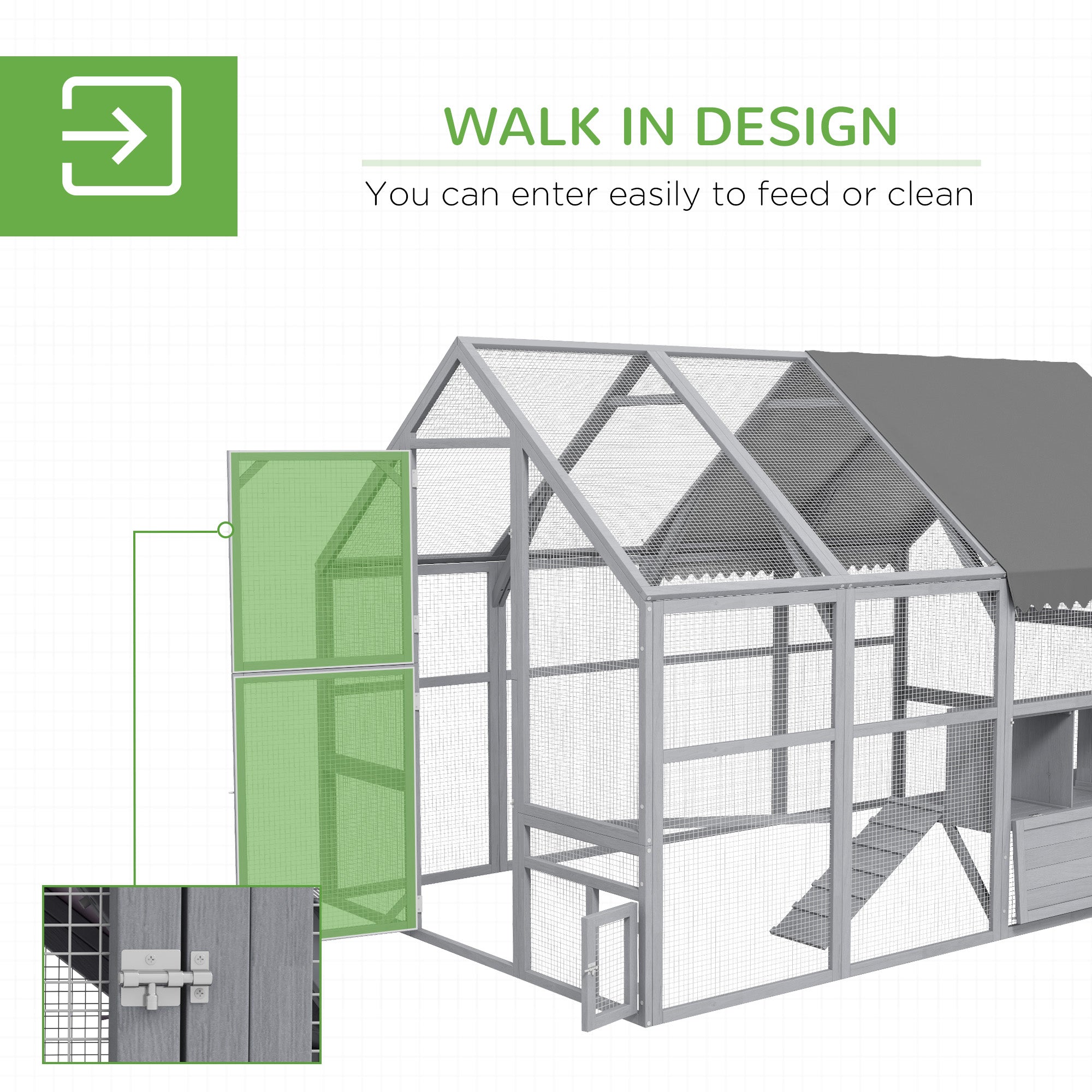 9' x 6' x 6' Large Chicken Coop with Nesting Box, Water-Resistant and Anti-UV Cover for 8-12 Chickens, Gray - Gray - Image 5