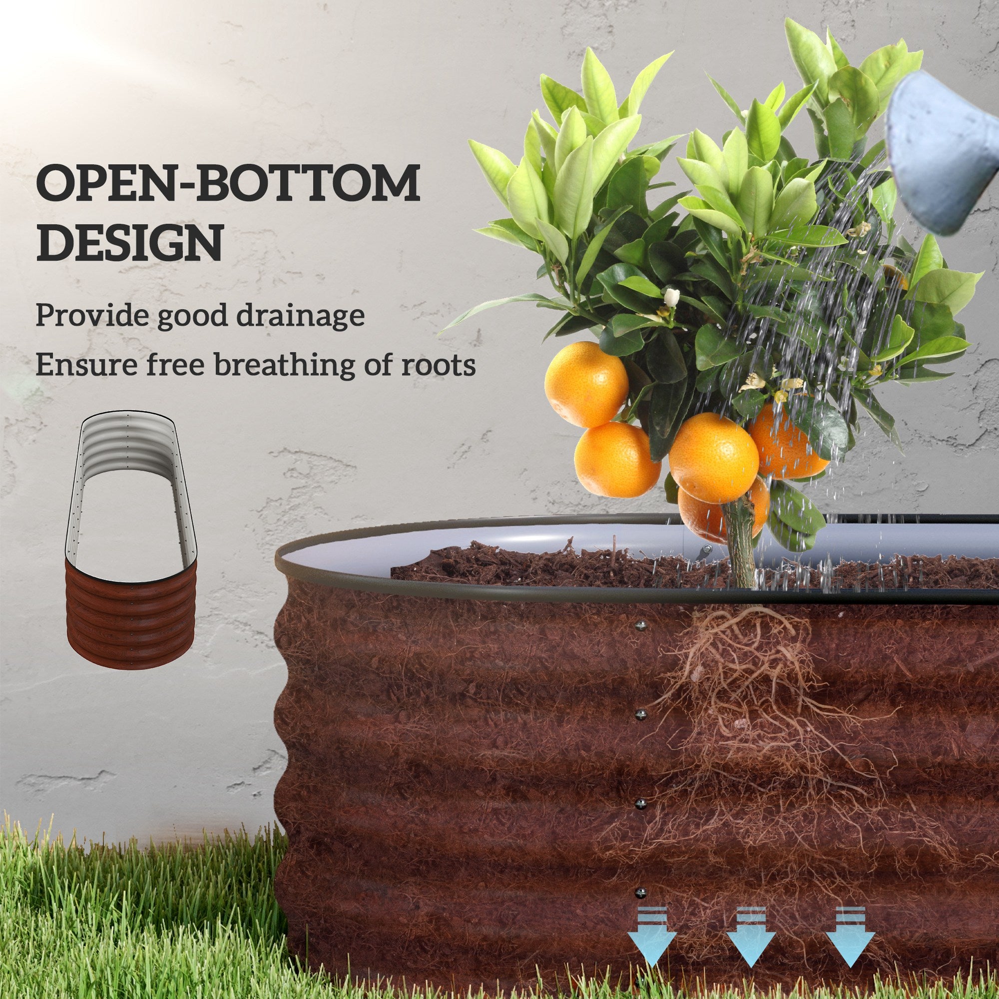 7.9' x 2' x 1.4' Galvanized Raised Garden Bed Kit, Metal Planter Box with Safety Edging, Brown - Brown - Image 5