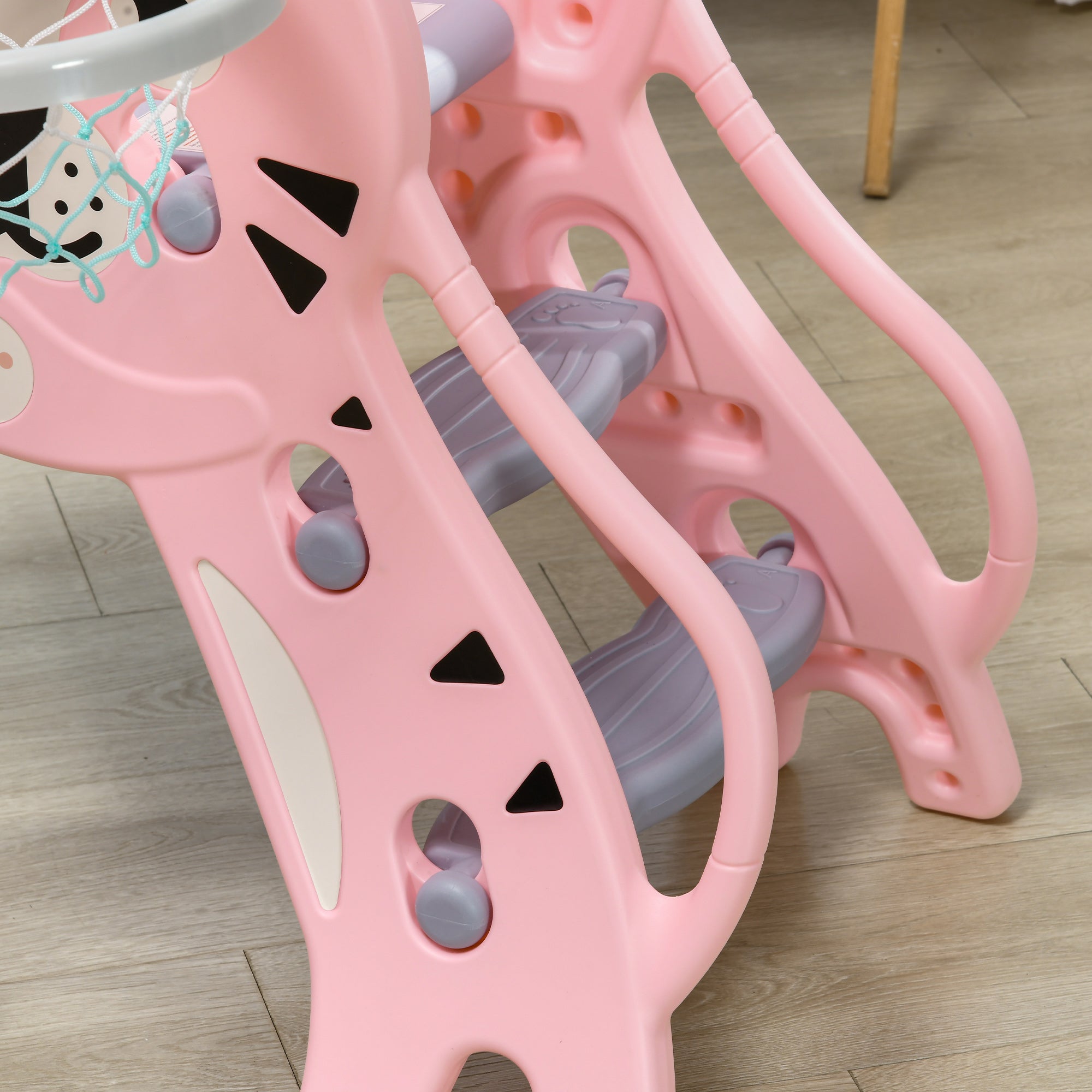 Slide for Kids with Basketball Hoop for Indoor Use, Easy Set Up Baby Slide for Kids 18-36 Months, Pink
