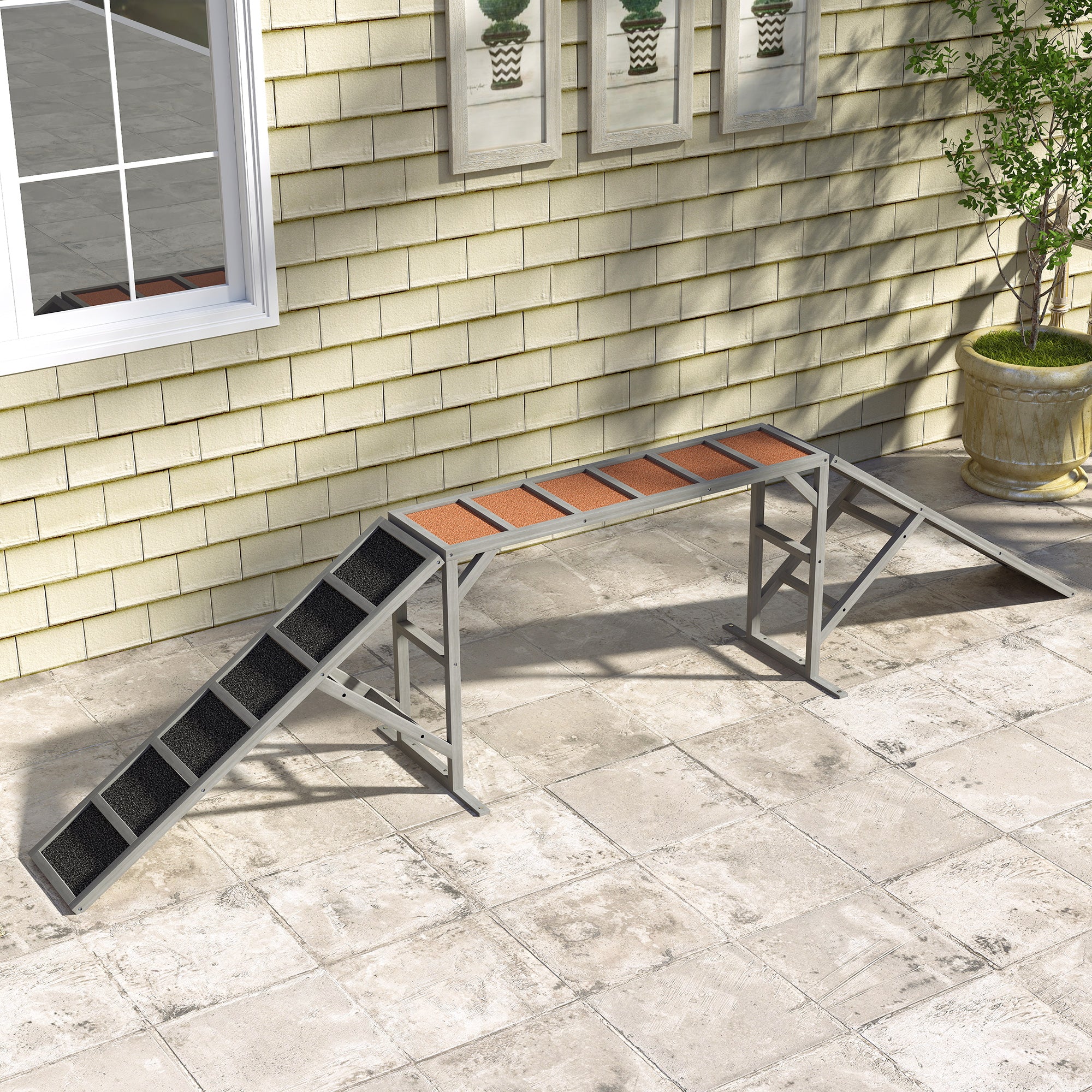 Dog Agility Equipment Ramp with Safety Bar, Non-slip Surface, for Walk and Pause Training, Gray - Gray - Image 7