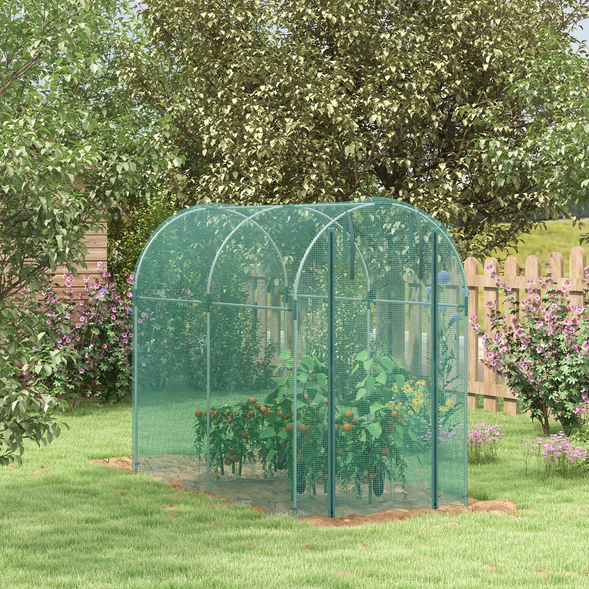 Galvanized Steel Crop Cage, Plant Protection Tent with Zippered Door, 4' x 8', Green - Green - Image 2
