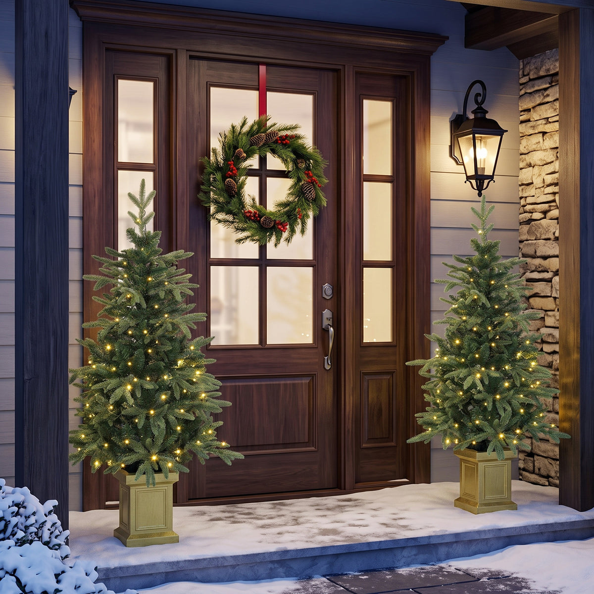 4ft Prelit Christmas Tree with Dual-Color LEDs, Remote, Set of 2 Aspen Fir, Battery-Operated, 11 Modes, Decorative Pot