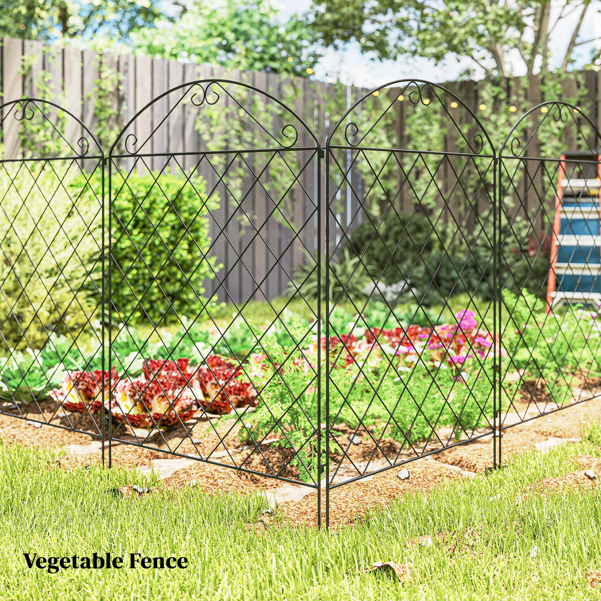 Garden Fence, 4 Pack Steel Fence Panels, 11.5' L x 43" H, Rust-Resistant Decorative Border Flower Edging for Yard, Landscape, Patio, Outdoor Decor, Curved Vines