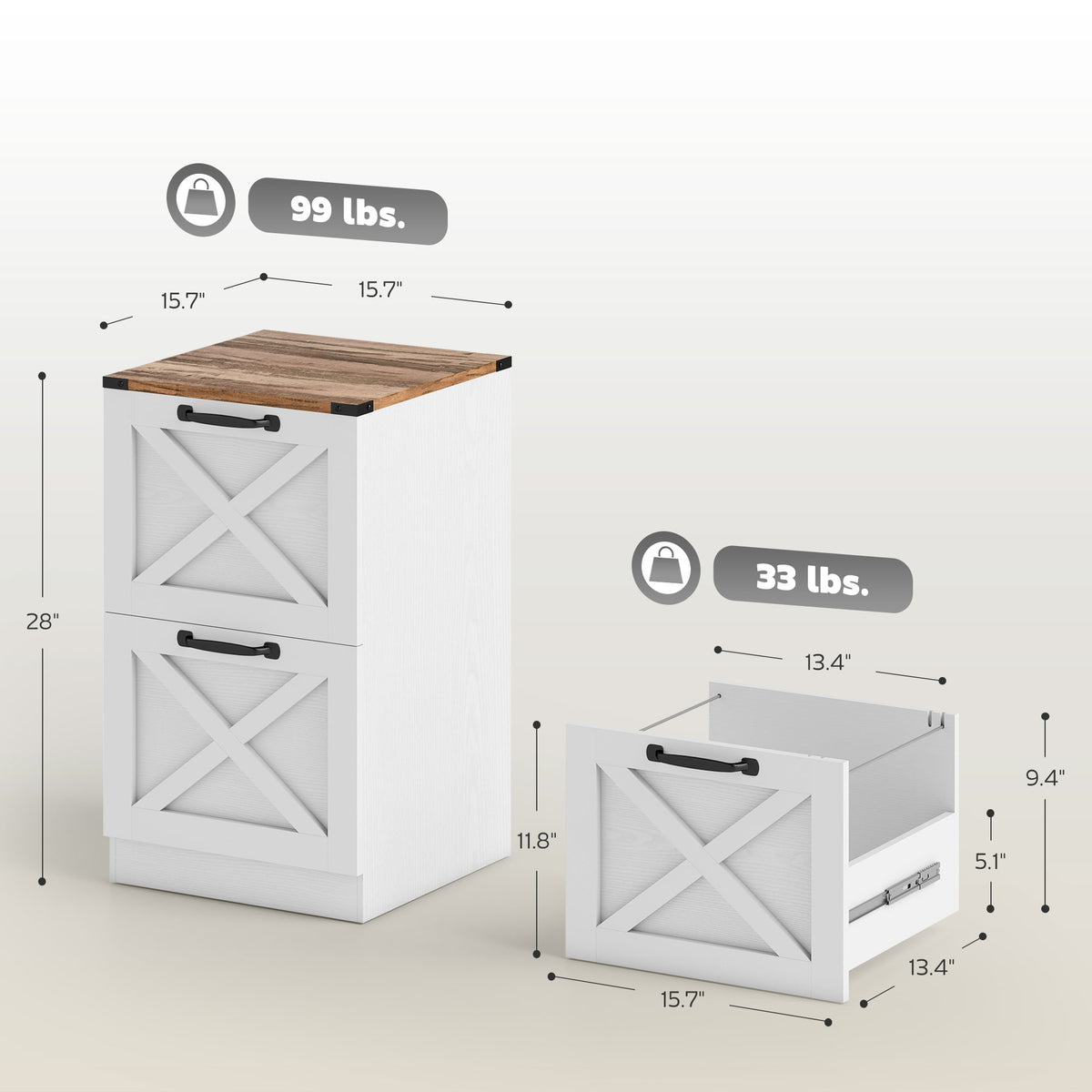Vertical Storage Drawers Farmhouse X Pattern Printer Stand Fits Letter Files 2 Drawers White