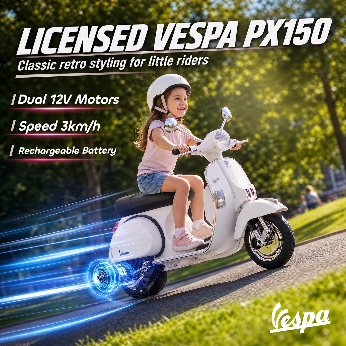 12V Kid Motorcycle, Electric Motorbike with Training Wheels, Rear Suspension, Steering Limitation for 3-6 Years, White