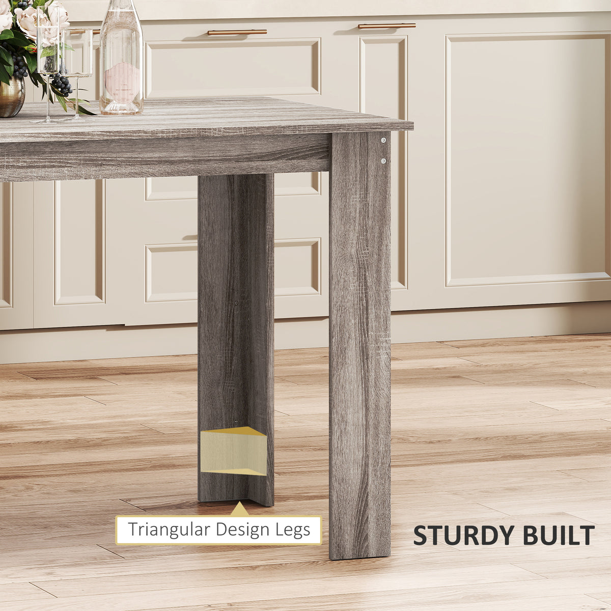 47" Dining Table for 4-6 People, Modern Rectangular Kitchen Table for Dining Room, Living Room, Light Gray Wood Effect