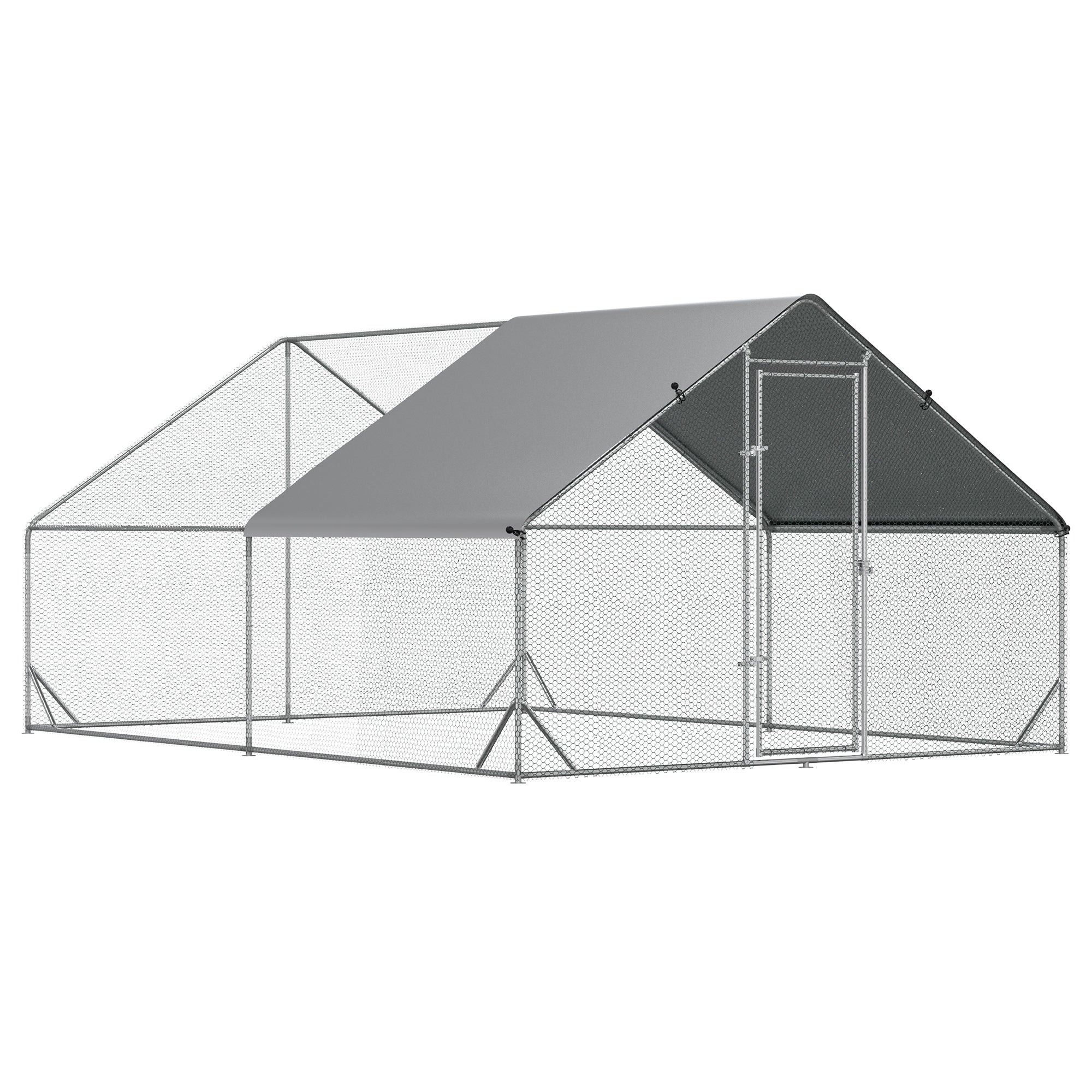 10' x 13' x 6.5' Metal Frame Chicken Run, Outdoor Hen House with Cover & Lockable Door - Silver