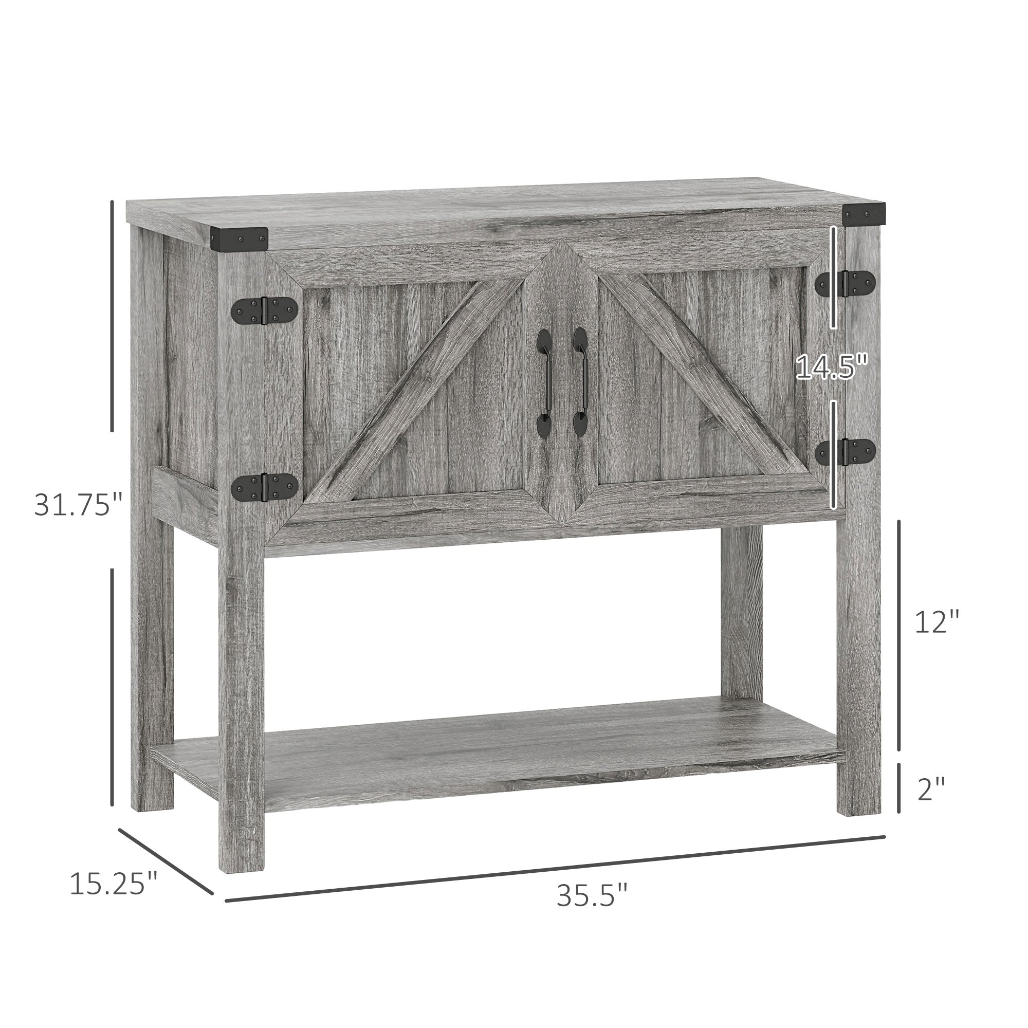 Farmhouse Double Door Coffee Bar Cabinet, Kitchen Cabinet with Bottom Shelf for Entryway, Living Room, Stone Gray