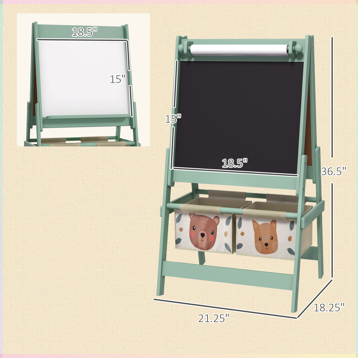 Qaba Art Easel for Kids with Paper Roll, Blackboard, Whiteboard, Storage