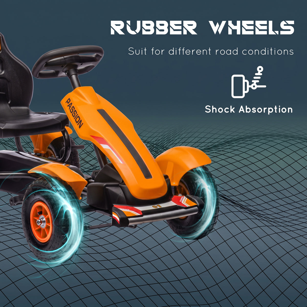 Kids Pedal Go Kart, Outdoor Ride on Toys with Adjustable Seat, Sharp Handling, Handbrake, 4 Non-Slip Rubber Wheels for Boys & Girls Aged 5-12 Years Old, Orange