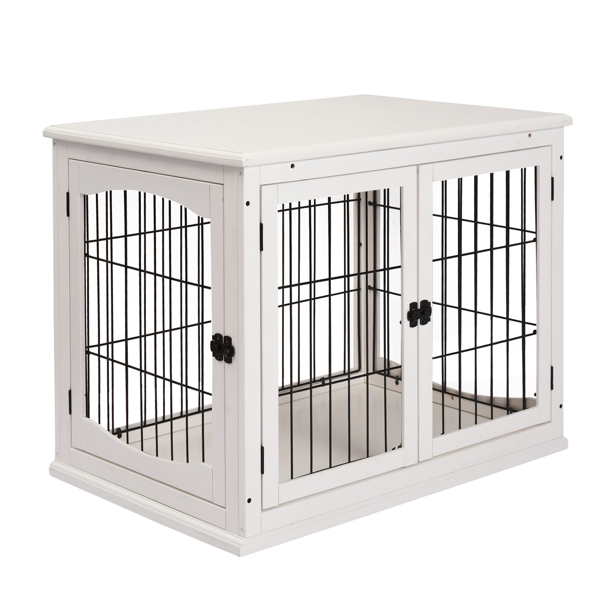 Dog Crate Furniture, 32" Small Dog Cage End Table with 2 Doors, Lockable Door, Puppy Kennel Indoor, White - White