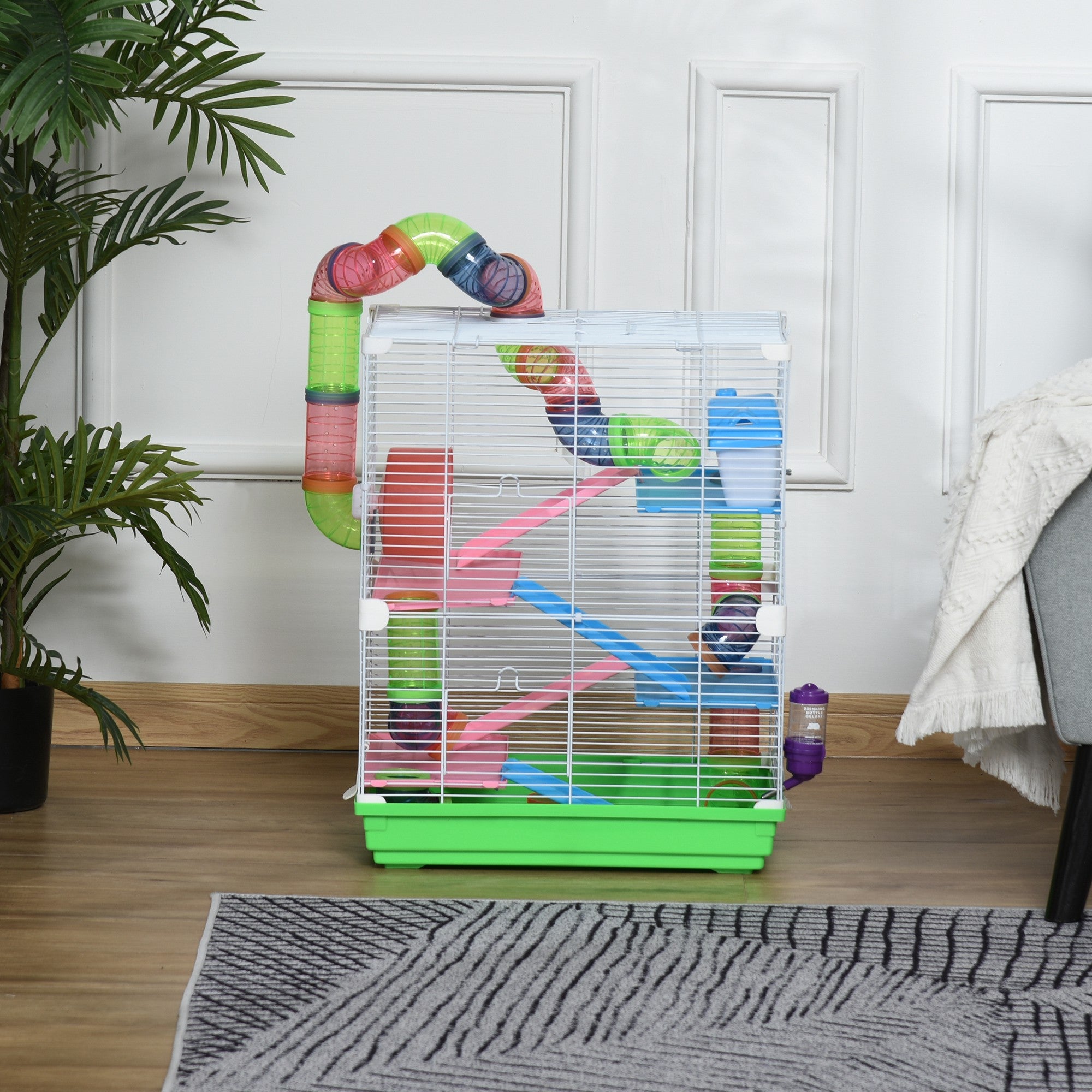 5 Tiers Hamster Cage Portable Animal Travel Carrier w/ Exercise Wheels Tube - Green - Image 8