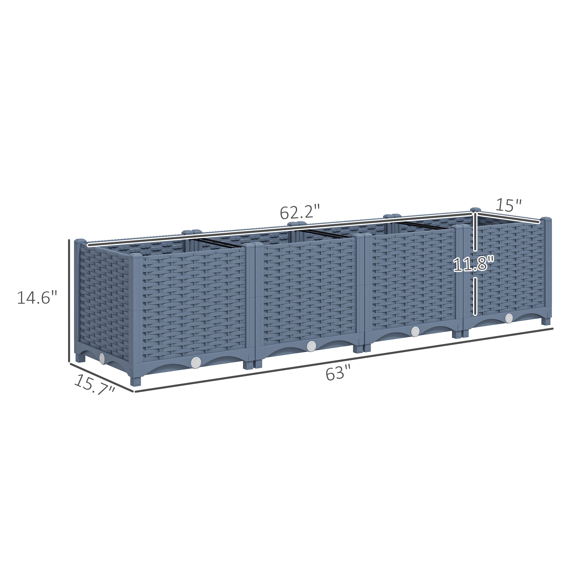 Plastic Raised Garden Bed, 5 x 1 x 1 ft Outdoor Flower Box with Drainage Holes for Vegetables, Herbs, Blue - Blue - Image 3