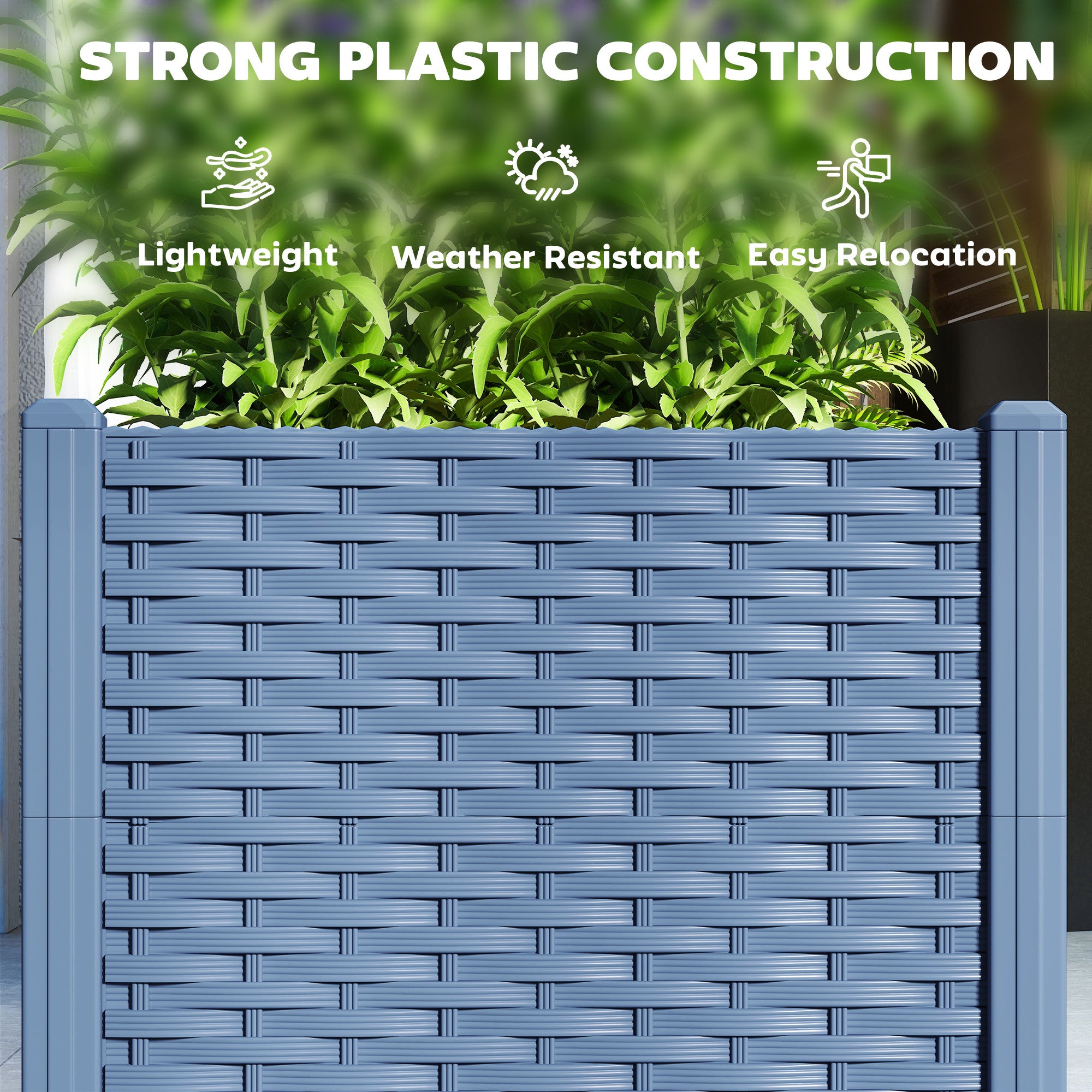 Plastic Raised Garden Bed, 4 x 1 x 1 ft Outdoor Flower Box with Drainage Holes for Vegetables, Herbs, Blue - Blue - Image 5