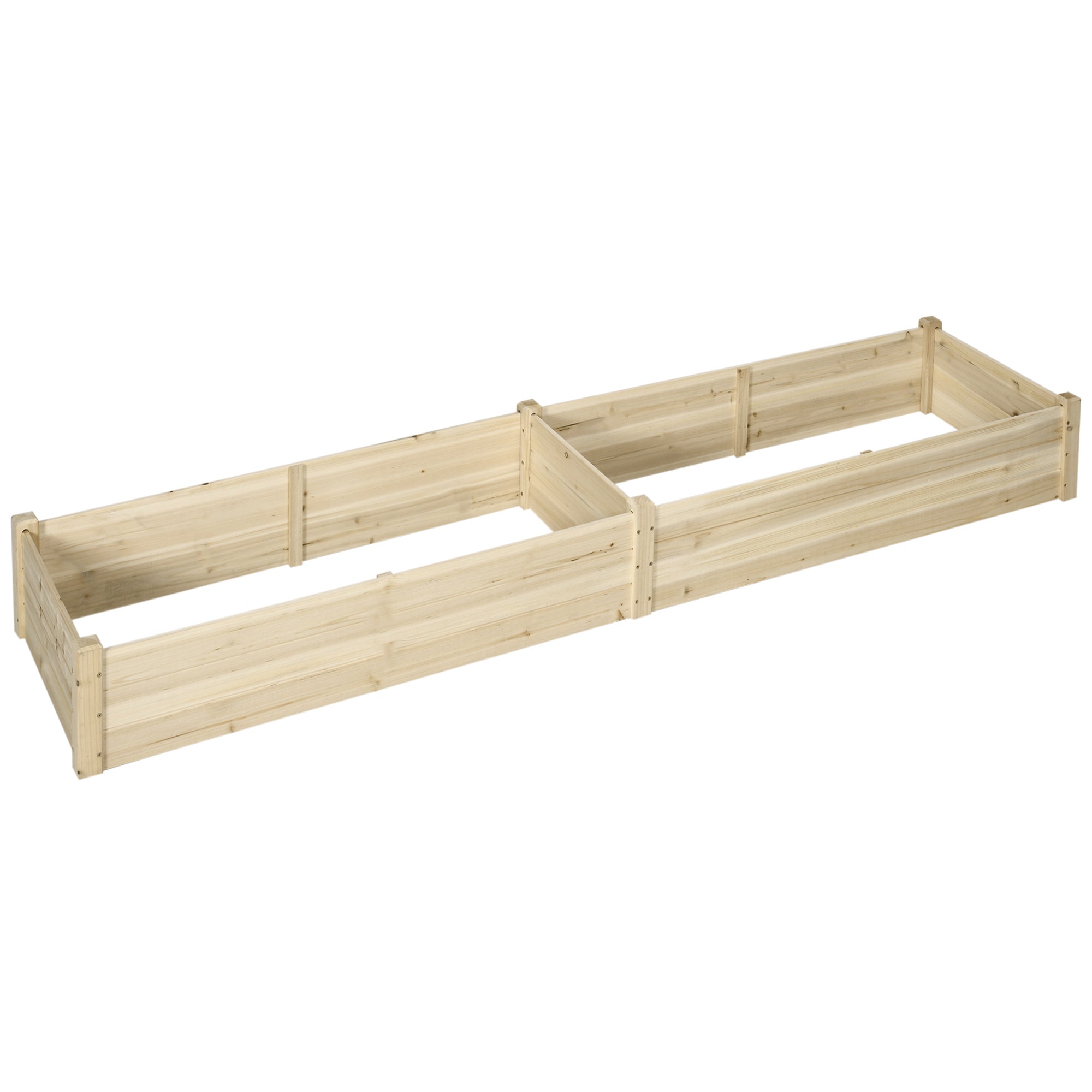 96" x 24" x 10" Wooden Raised Garden Bed with 2 Planter Boxes and Non-woven Fabric Liner for Patio, Natural - Natural wood finish