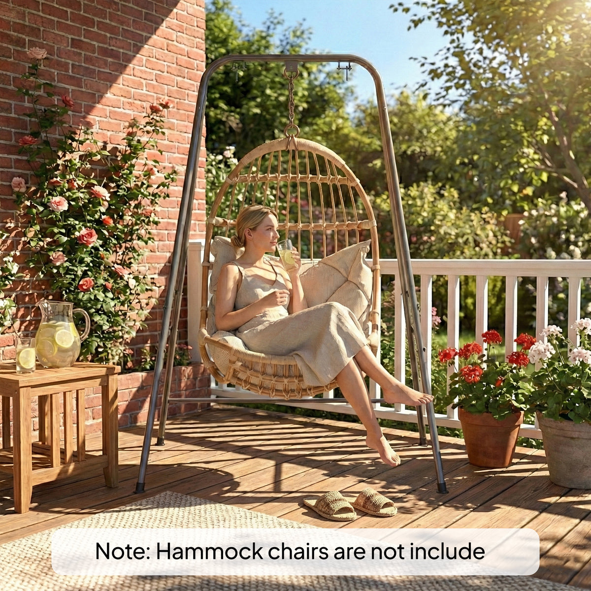 Hammock Chair Stand Indoor and Outdoor Use with Anti-Slip Foot Pads, 2 Carabiners, Gray