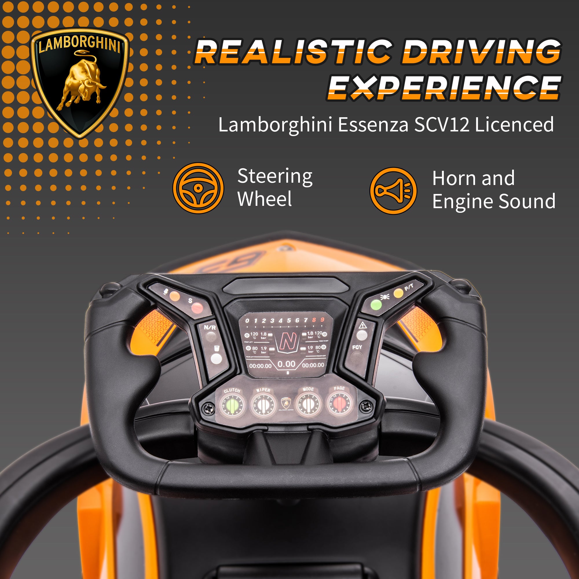 2-in-1 Ride On Push Car for Toddlers 1-3, Licensed Lamborghini Stroller Sliding Car, Push-Along with Under Seat Storage Horn Engine Sound and Steering Wheel, Manual, Orange