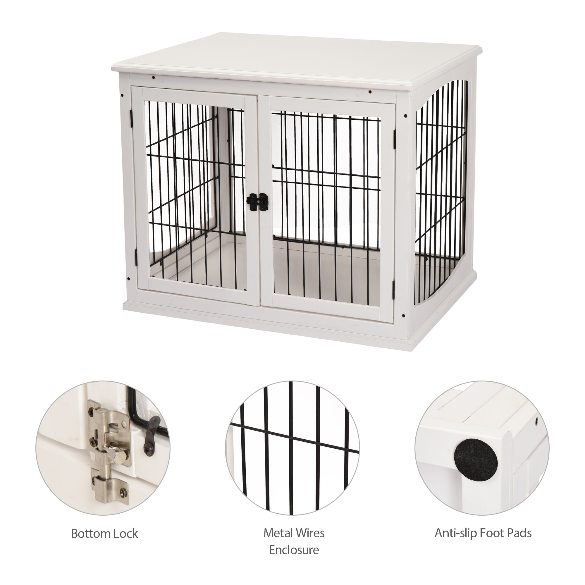 Dog Crate Furniture, 32" Small Dog Cage End Table with 2 Doors, Lockable Door, Puppy Kennel Indoor, White - White - Image 7