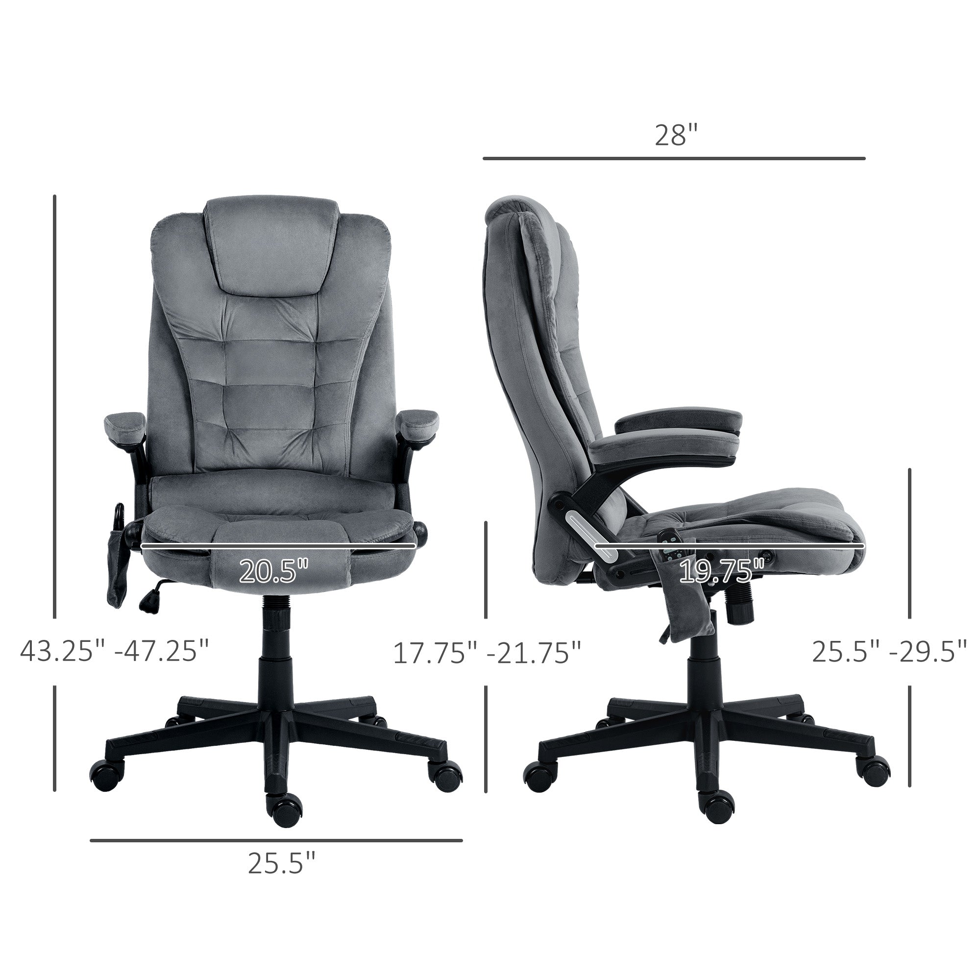 6 Point Executive Office Chair with Heat, Velvet High Back Vibrating Massage Office Chair, Dark Gray
