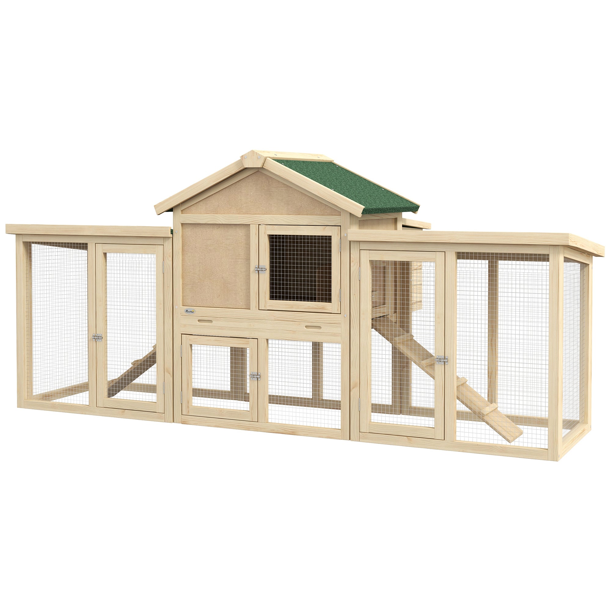 Wooden Chicken Coop ith Nesting Box, Double Runs, Removable Tray, Ramps, for Garden Backyard - Natural Wood