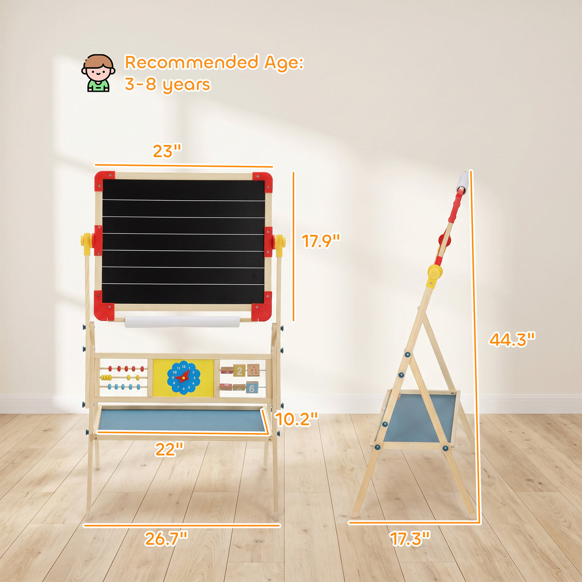 Art Easel for Kids, 360° Rotating Double Sided Kids Easel with Magnetic Whiteboard, Chalkboard, Storage Box, Natural