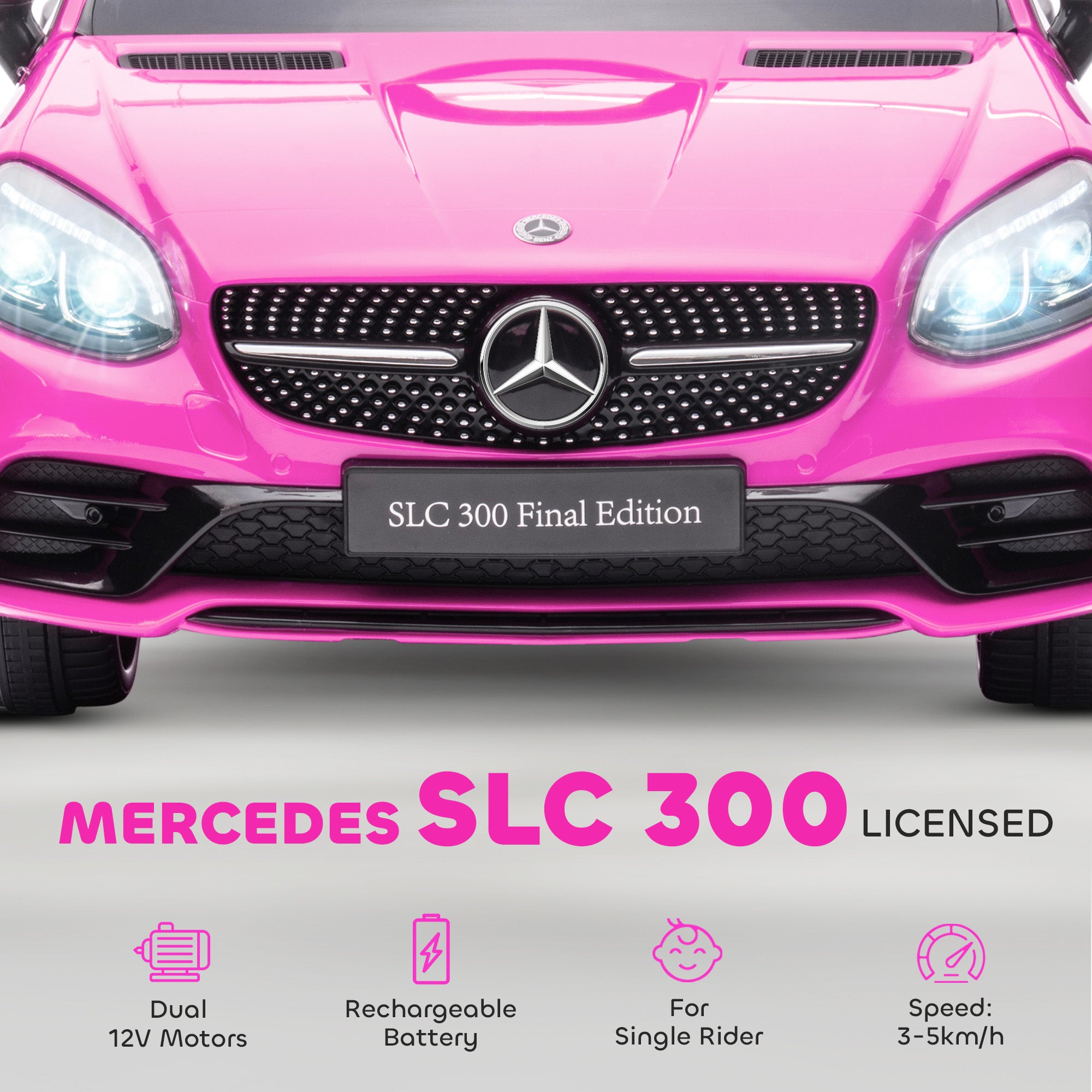 Mercedes SLC 300 Licensed Kids Electric Car with Remote Control, 12V Battery Powered Kids Ride on Car with Music, Lights, Suspension for 3-6 Years Old, Pink