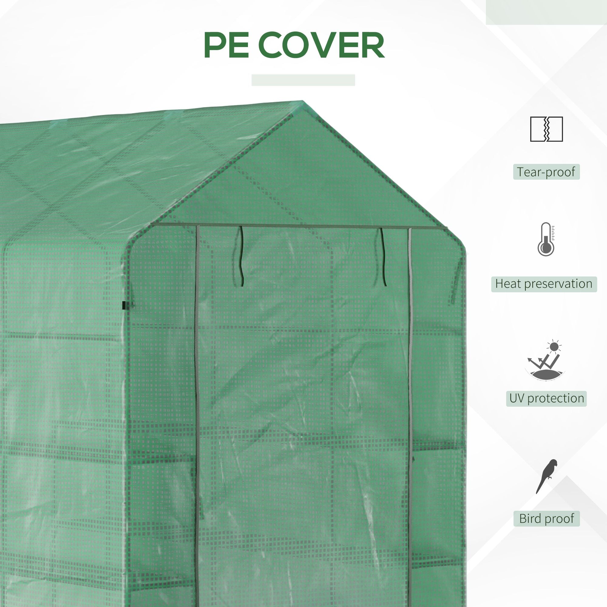 7' x 5' x 6' Walk-in Greenhouse for Outdoors with Mesh Door, 18 Shelf Hot House with Trellis, Plant Labels, UV Protective for Growing Flowers, Herbs, Vegetables, Saplings, Green - Green - Image 4