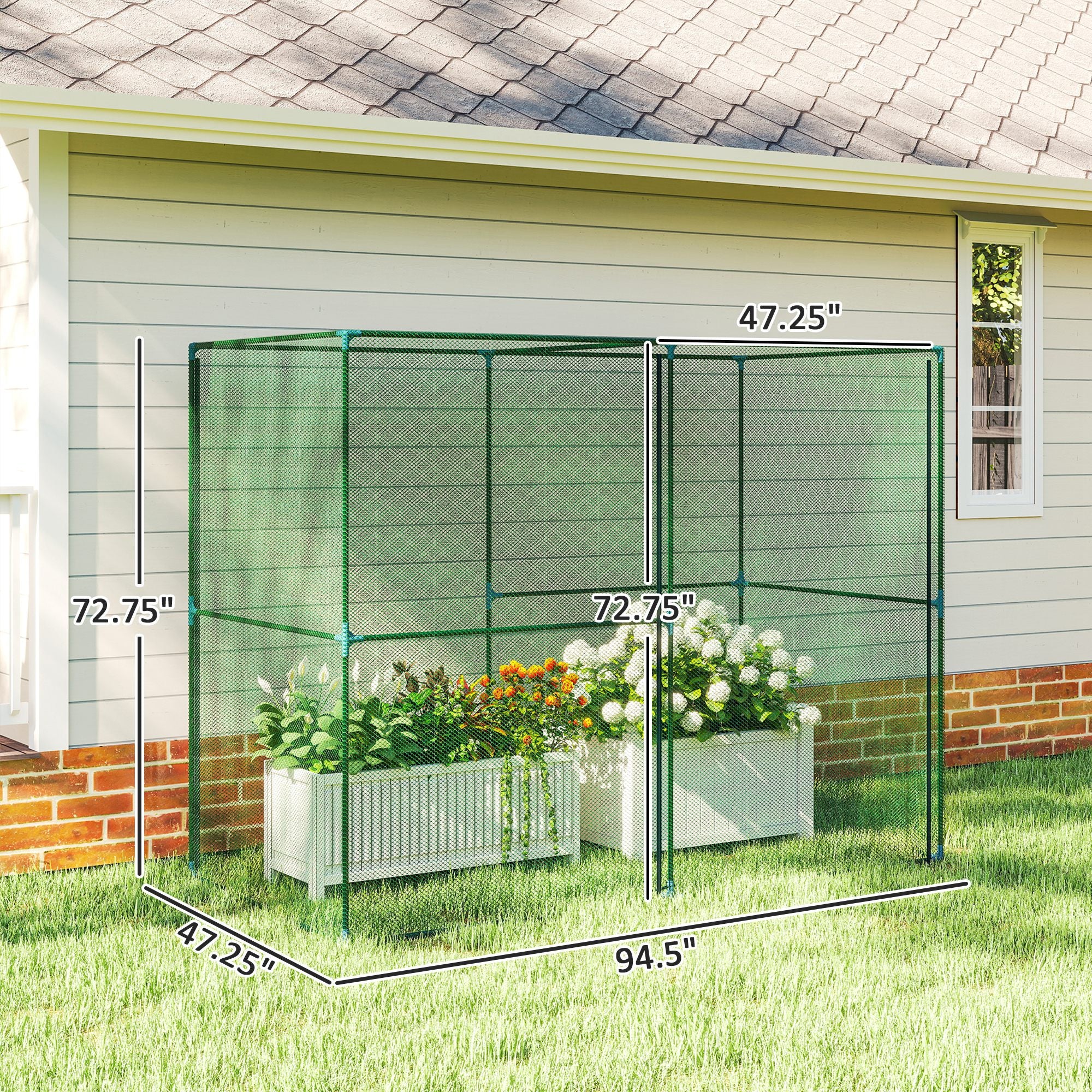 Walk-in Crop Cage, Plant Protectors from Animals with Roll Up Zippered Door, 7.9' x 3.9' x 6.1', Green - Green - Image 3