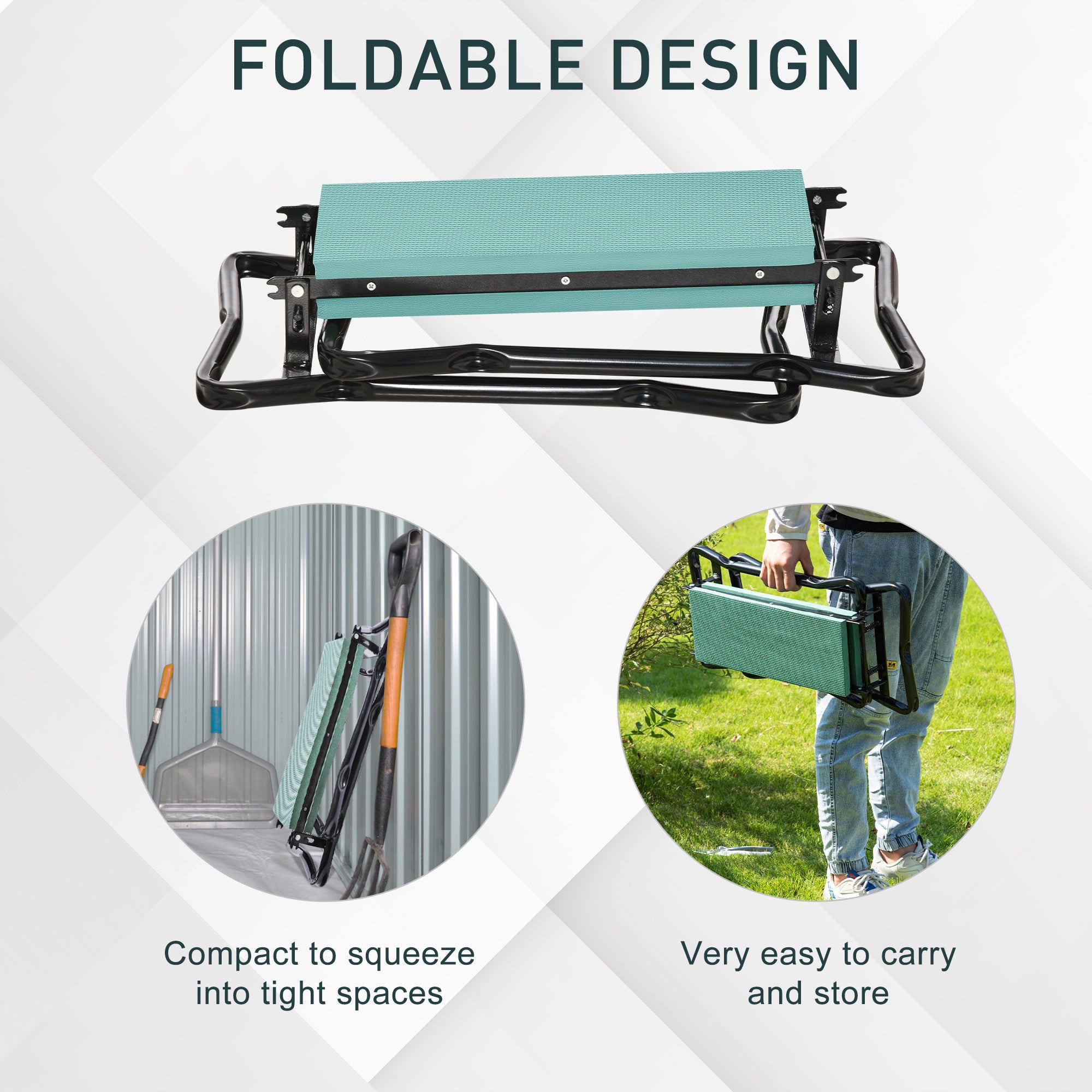 Padded Garden Kneeler and Seat Bench, Padded Foldable Garden Stool, Green - Green - Image 5