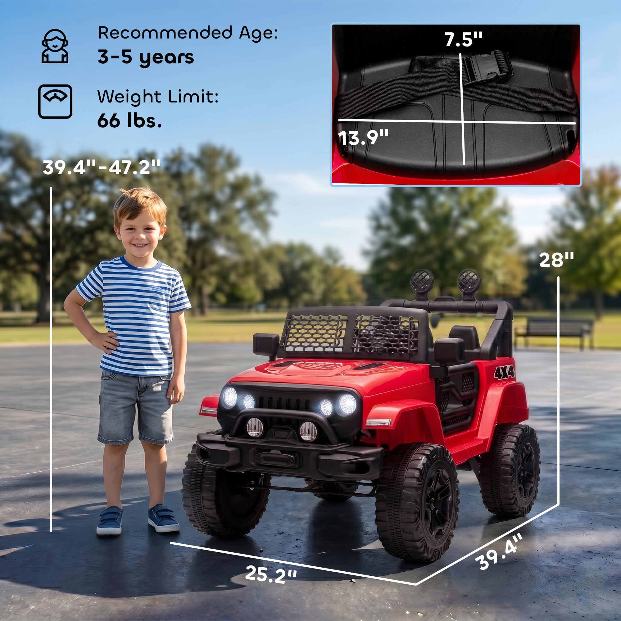 12V Kids Ride On Truck with Parent Remote Control, Battery Powered Electric Car with Spring Suspension, Adjustable Speed, LED Lights and Horn, Red