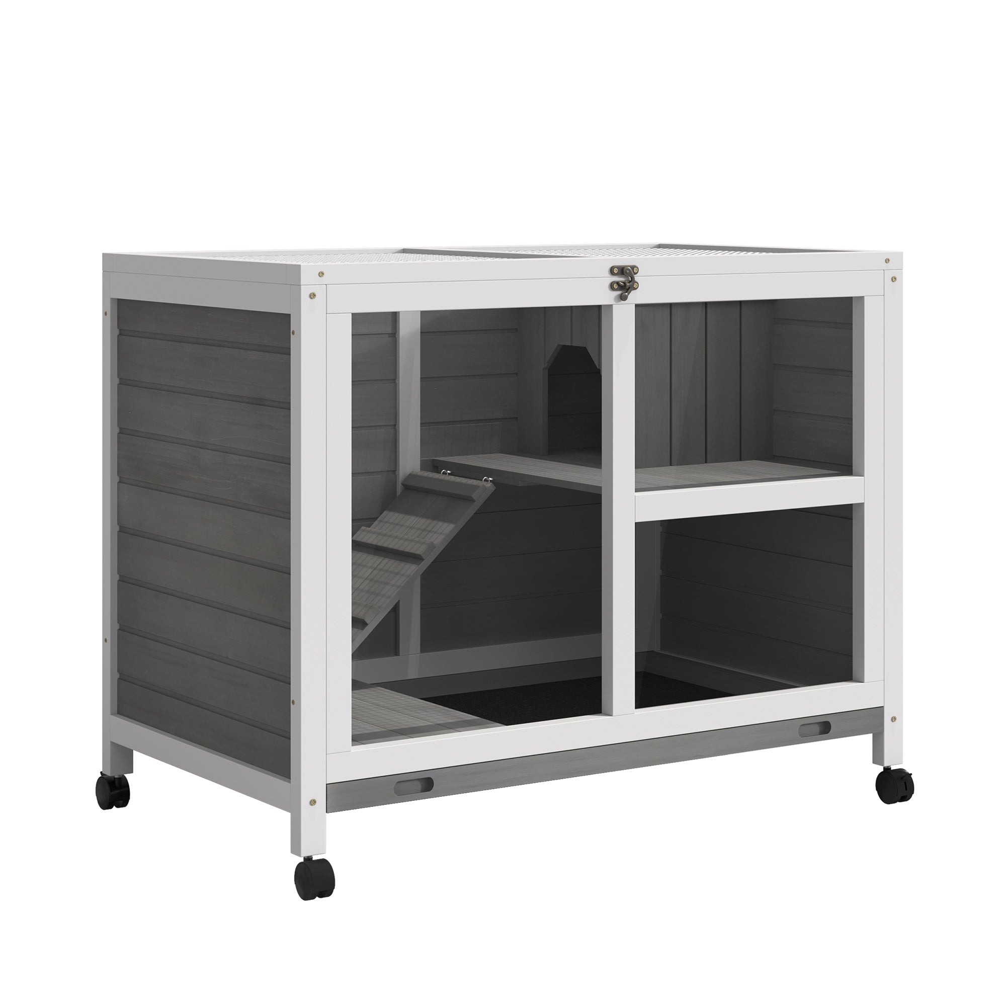 Desk/Table Sized Rabbit Hutch with Wheels - Grey