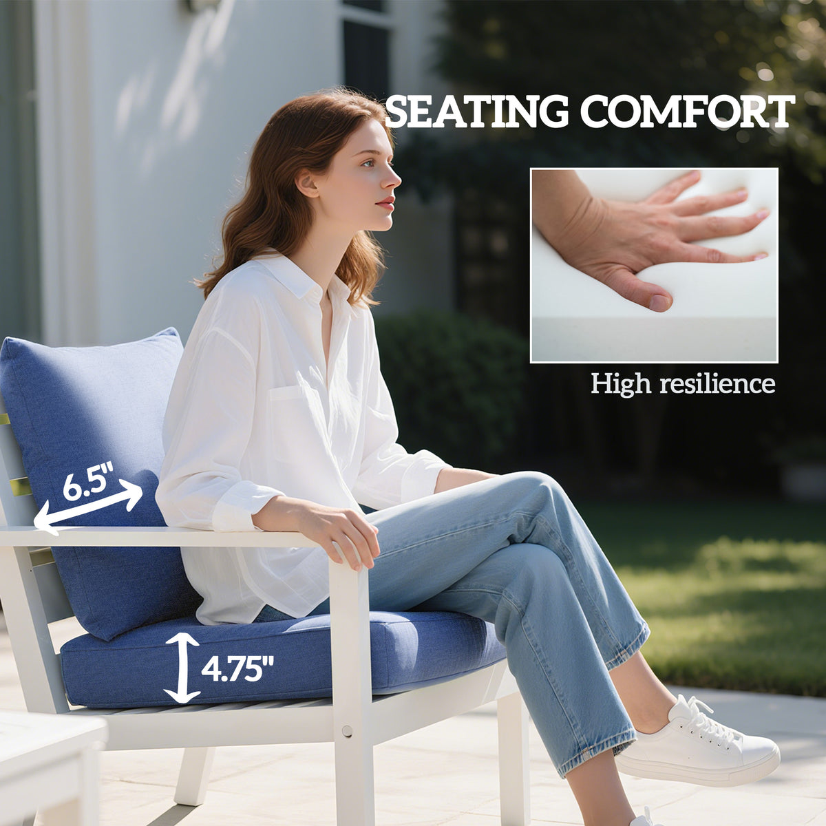 Patio Chair Cushions Set of 2 with Seat & Backrest, Fade Resistant Seat Replacement Cushion Set, Blue