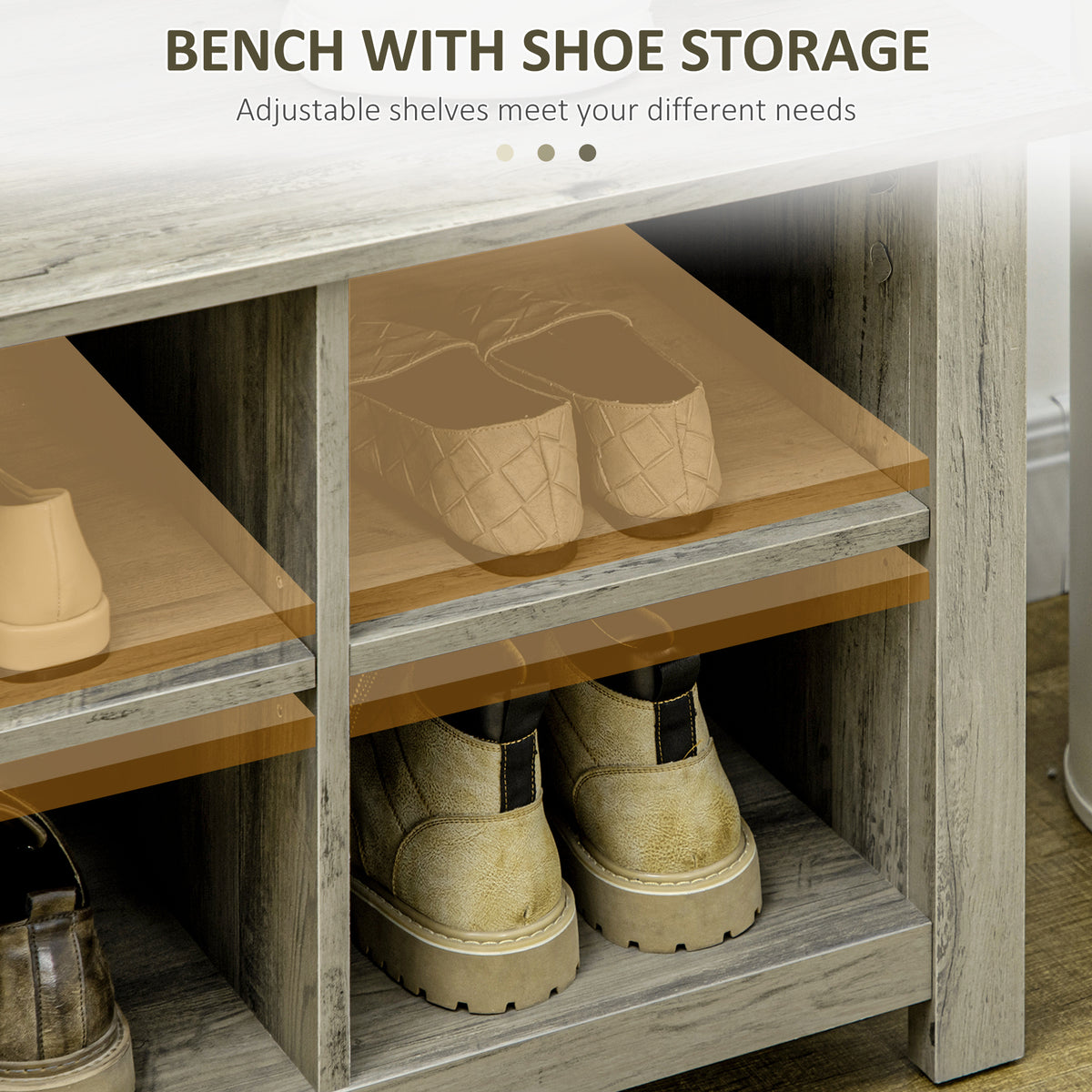 Hall Tree with Shoe Storage Bench Entryway Bench for Living Room, Grey