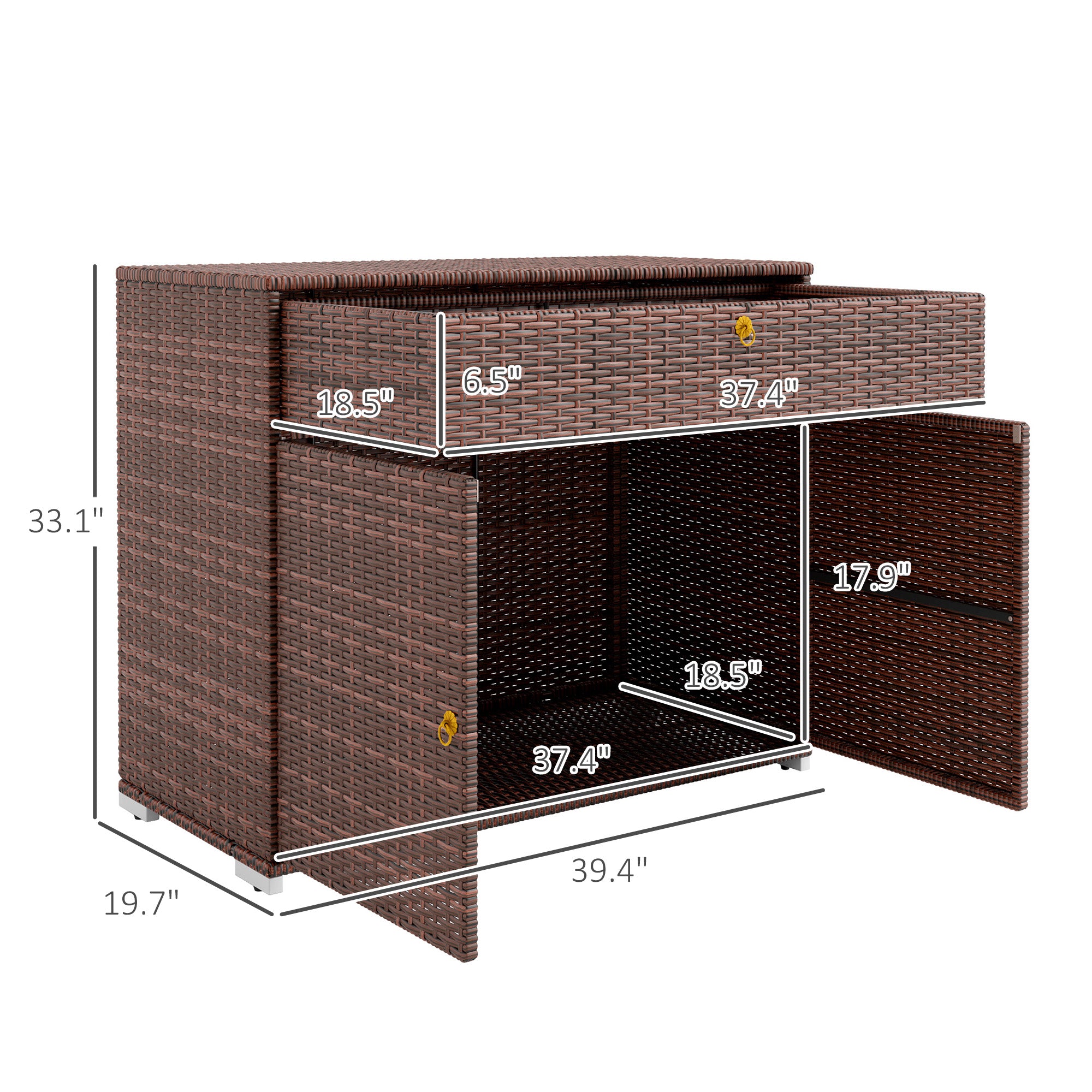 Outdoor Storage Cabinet, Waterproof PE Rattan Cabinet with Drawer for Indoor, Outdoor Swimming Pool, Mixed Brown - Brown - Image 3